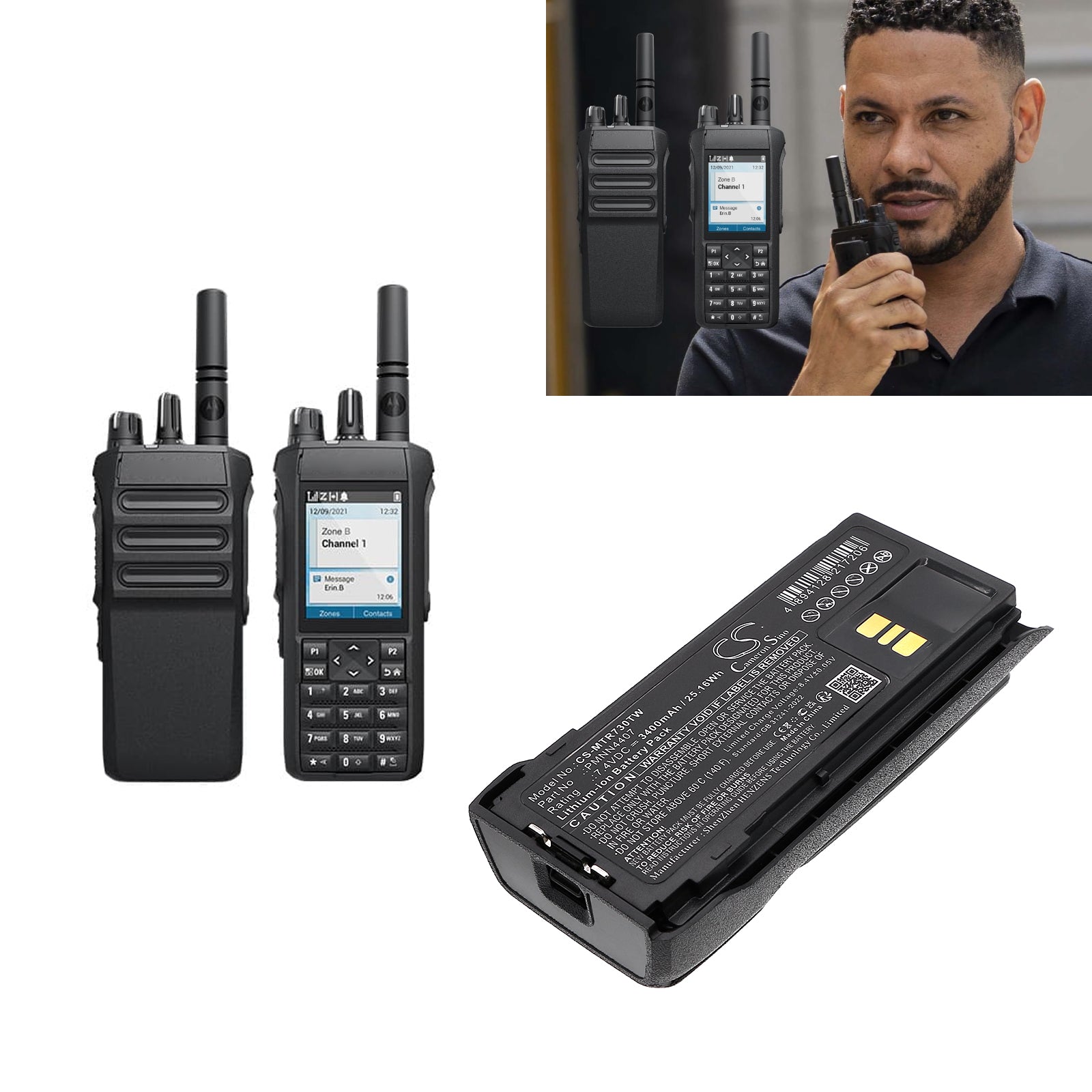 7.4V, Li-ion, 3400mAh, Battery fits Motorola R7, R7A, 25.16Wh Two-Way Radio Cameron Sino Technology Limited