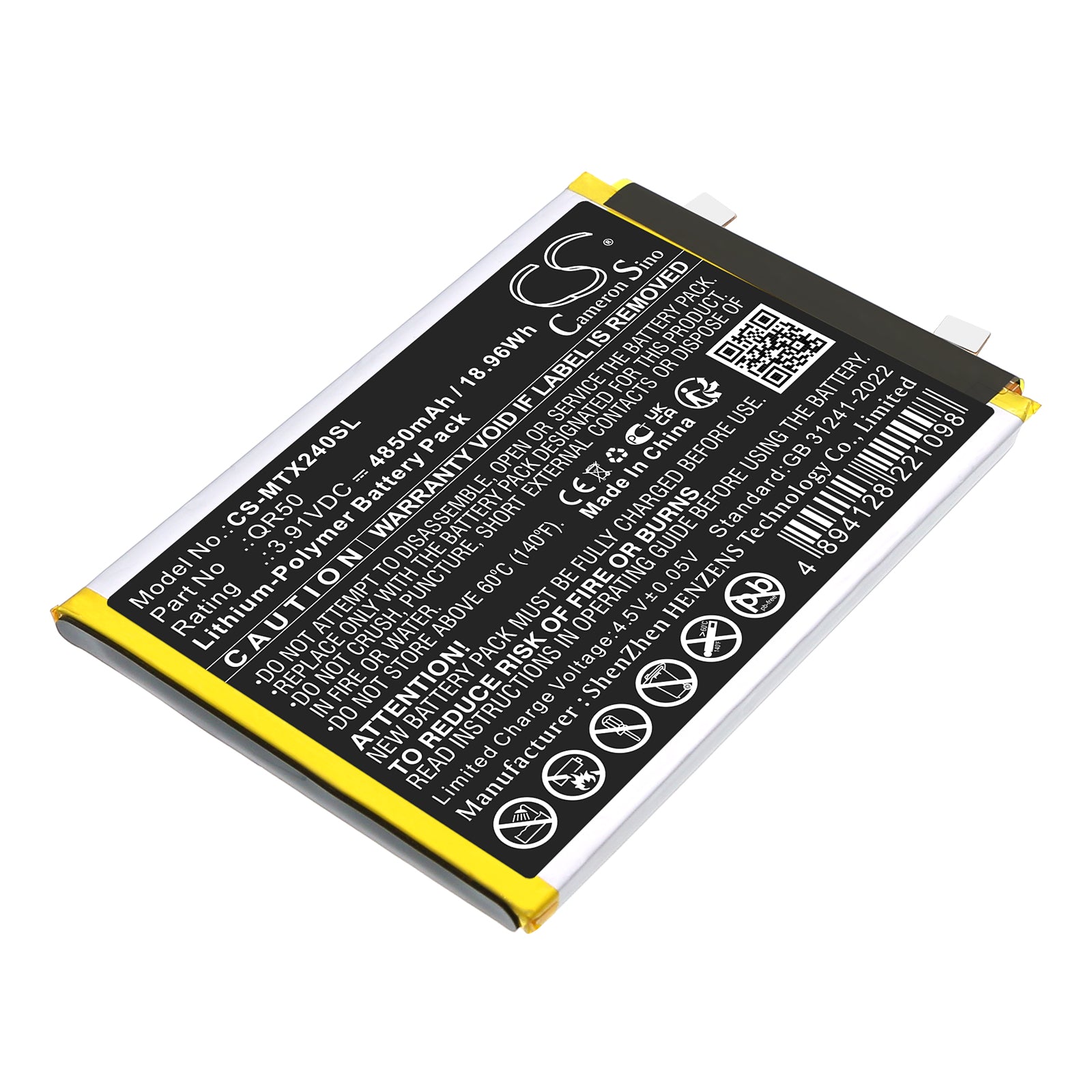 3.91V, Li-Polymer, 4850mAh, Battery fits Motorola Moto Edge 50 5G, XT2407, 18.96Wh Mobile, SmartPhone Cameron Sino Technology Limited