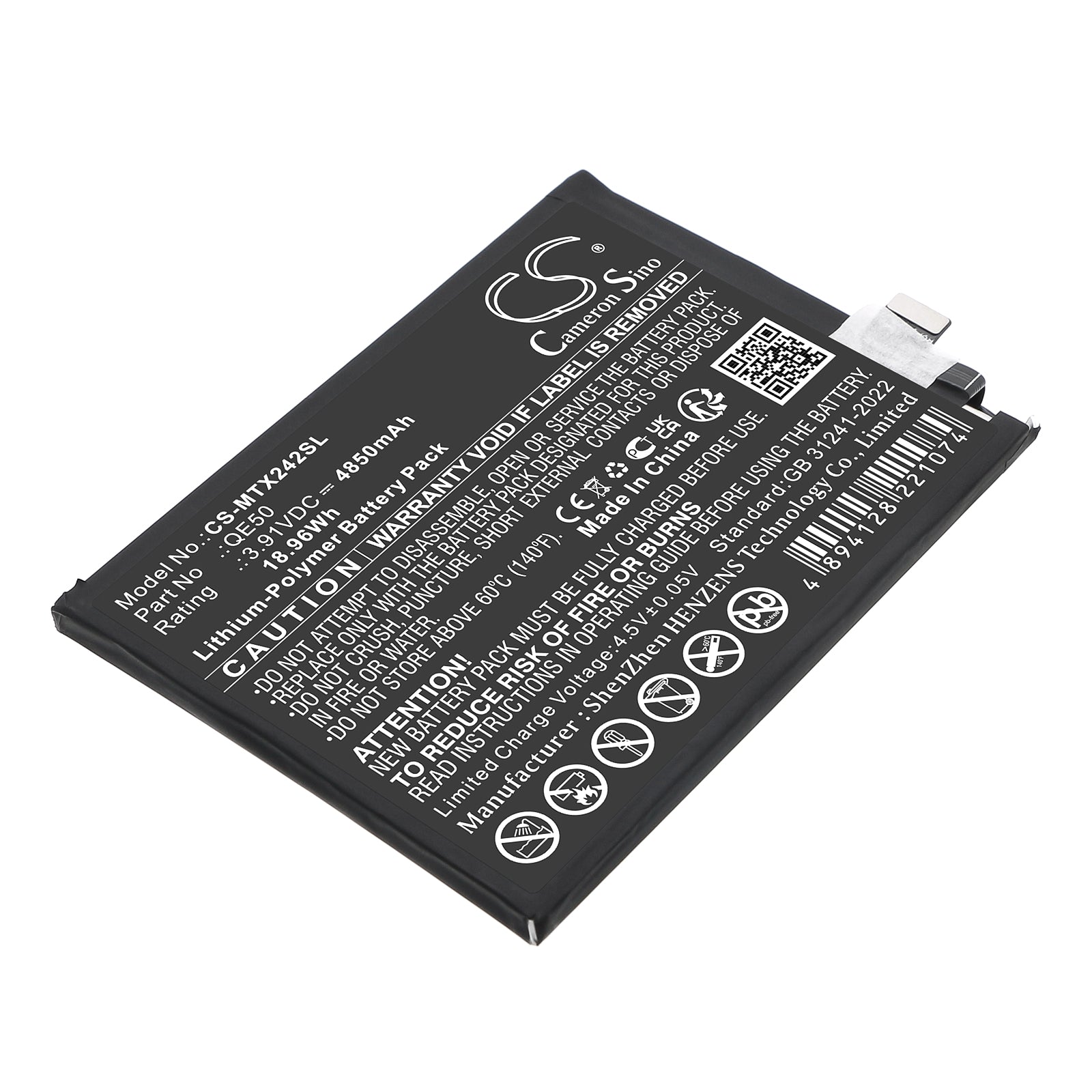 3.91V, Li-Polymer, 4850mAh, Battery fits Motorola Moto G85 5G, Moto S50 Neo 5G, 18.96Wh Mobile, SmartPhone Cameron Sino Technology Limited