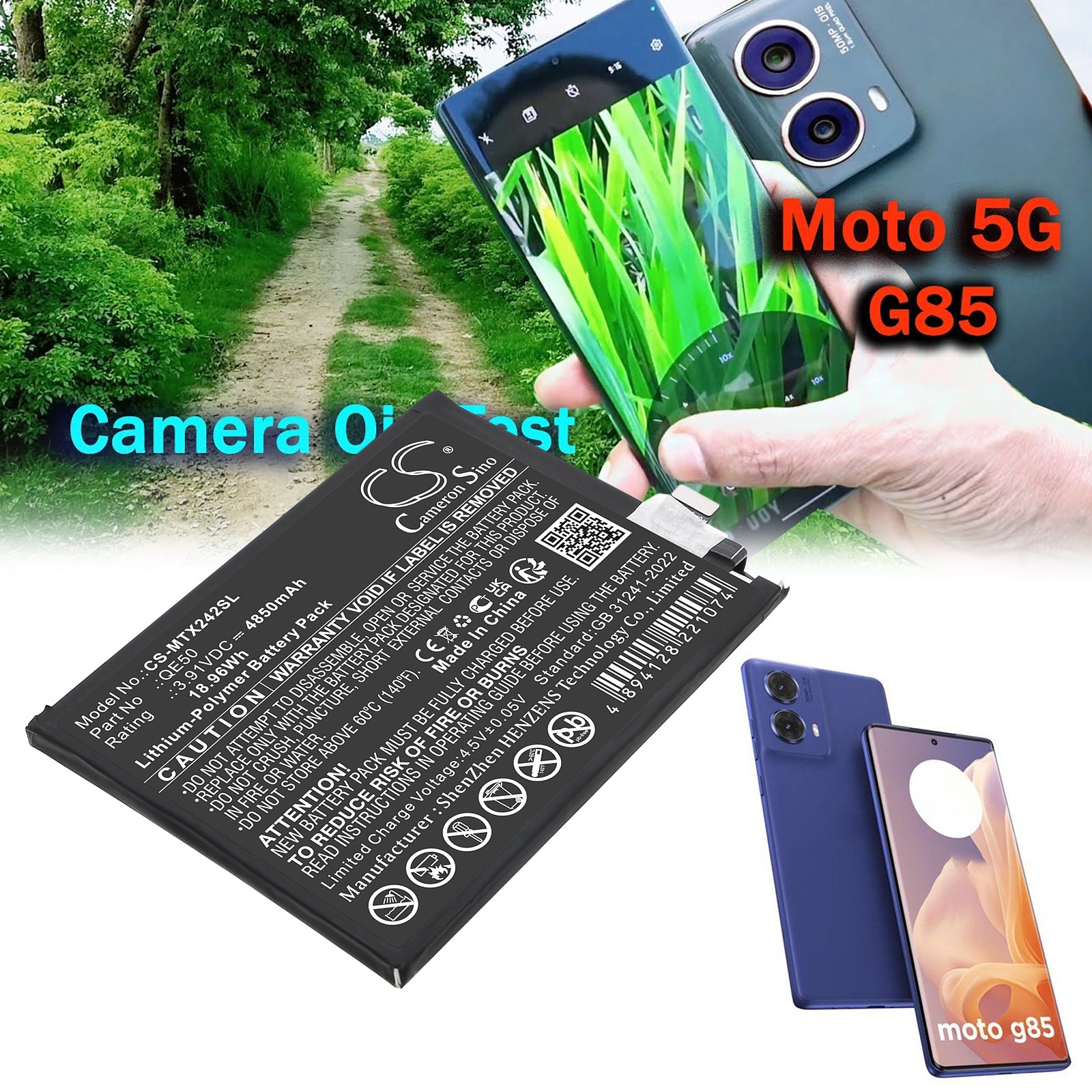 3.91V, Li-Polymer, 4850mAh, Battery fits Motorola Moto G85 5G, Moto S50 Neo 5G, 18.96Wh Mobile, SmartPhone Cameron Sino Technology Limited