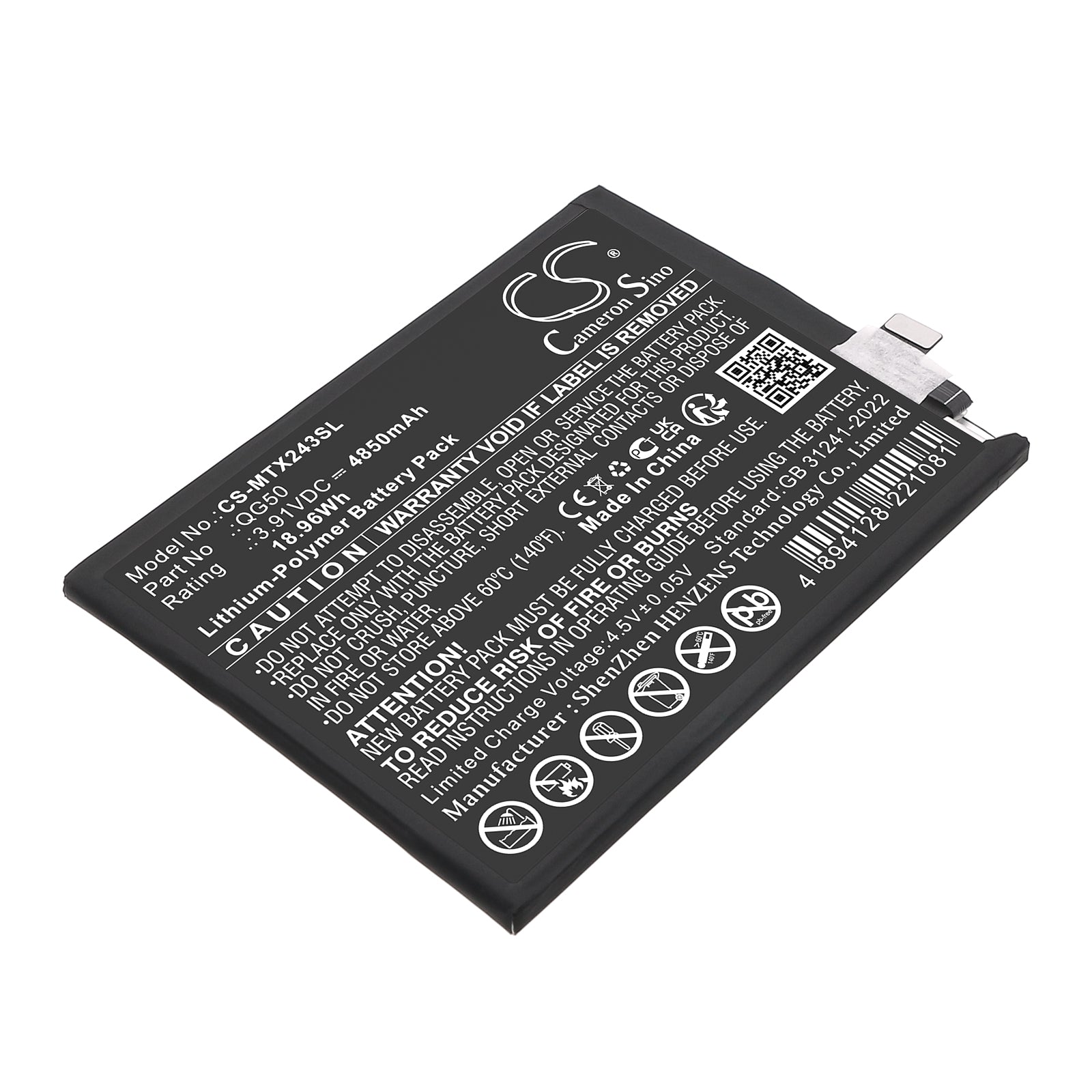 3.91V, Li-Polymer, 4850mAh, Battery fits Motorola Moto G35 5G, XT2433-1, 18.96Wh Mobile, SmartPhone Cameron Sino Technology Limited
