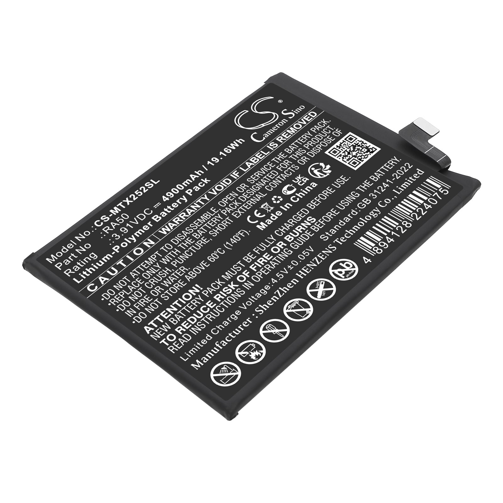 3.91V, Li-Polymer, 4900mAh, Battery fits Motorola Moto G 5G 2025, Moto G15 NFC 2025, 19.16Wh Mobile, SmartPhone Cameron Sino Technology Limited