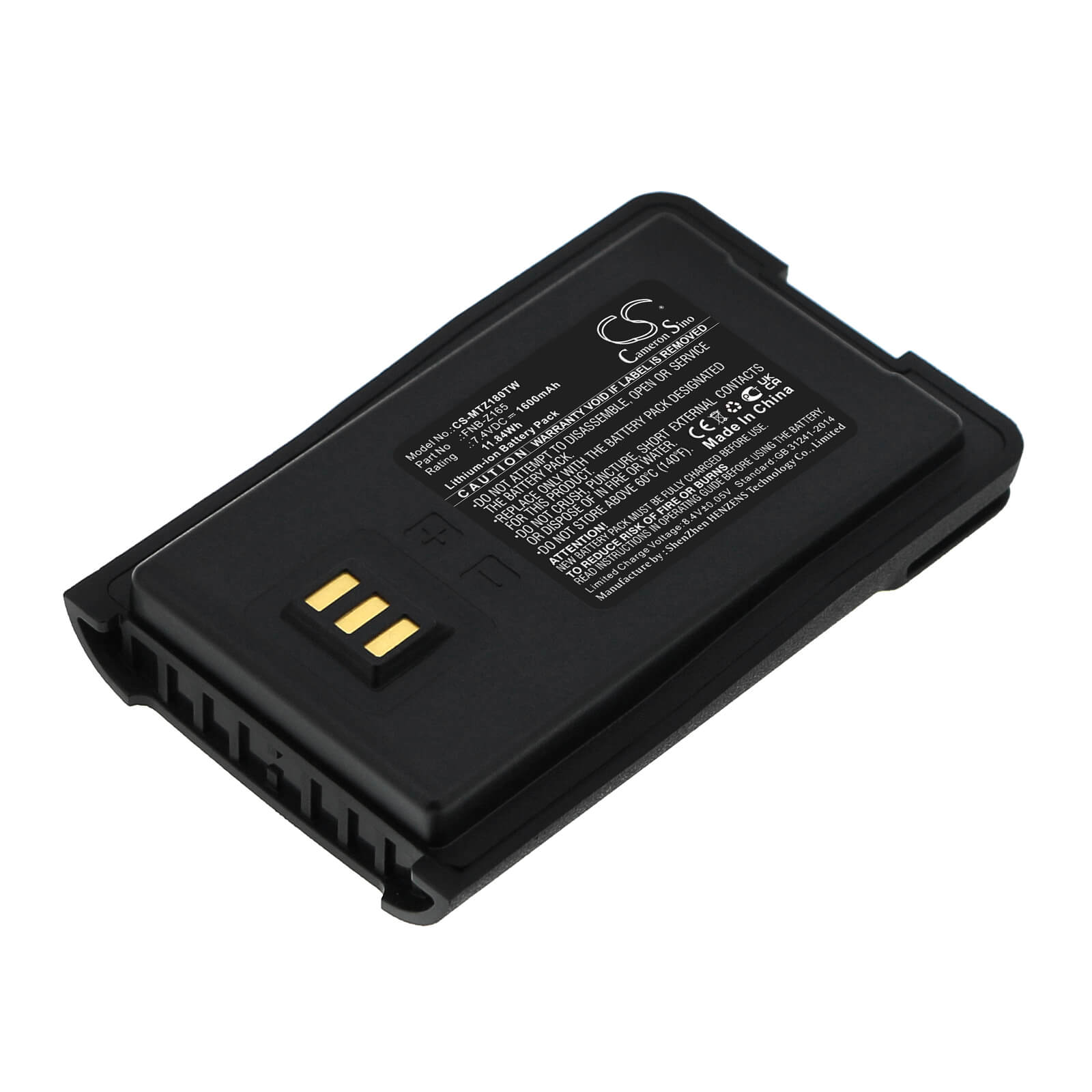 Li-ion Two-Way Radio Battery fits Motorola, Vz-10, Vz-12 7.4V, 1600mAh / 11.84Wh Two-Way Radio Cameron Sino Technology Limited