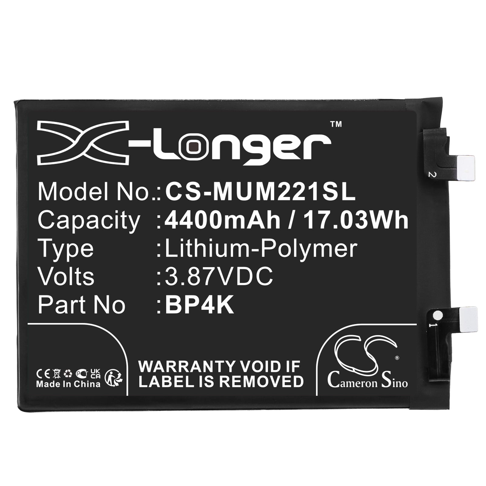 Li-Polymer, Mobile, SmartPhone Battery fits Xiaomi 22101320c, Note 12 Pro, 3.87V, 4400mAh Mobile, SmartPhone Cameron Sino Technology Limited