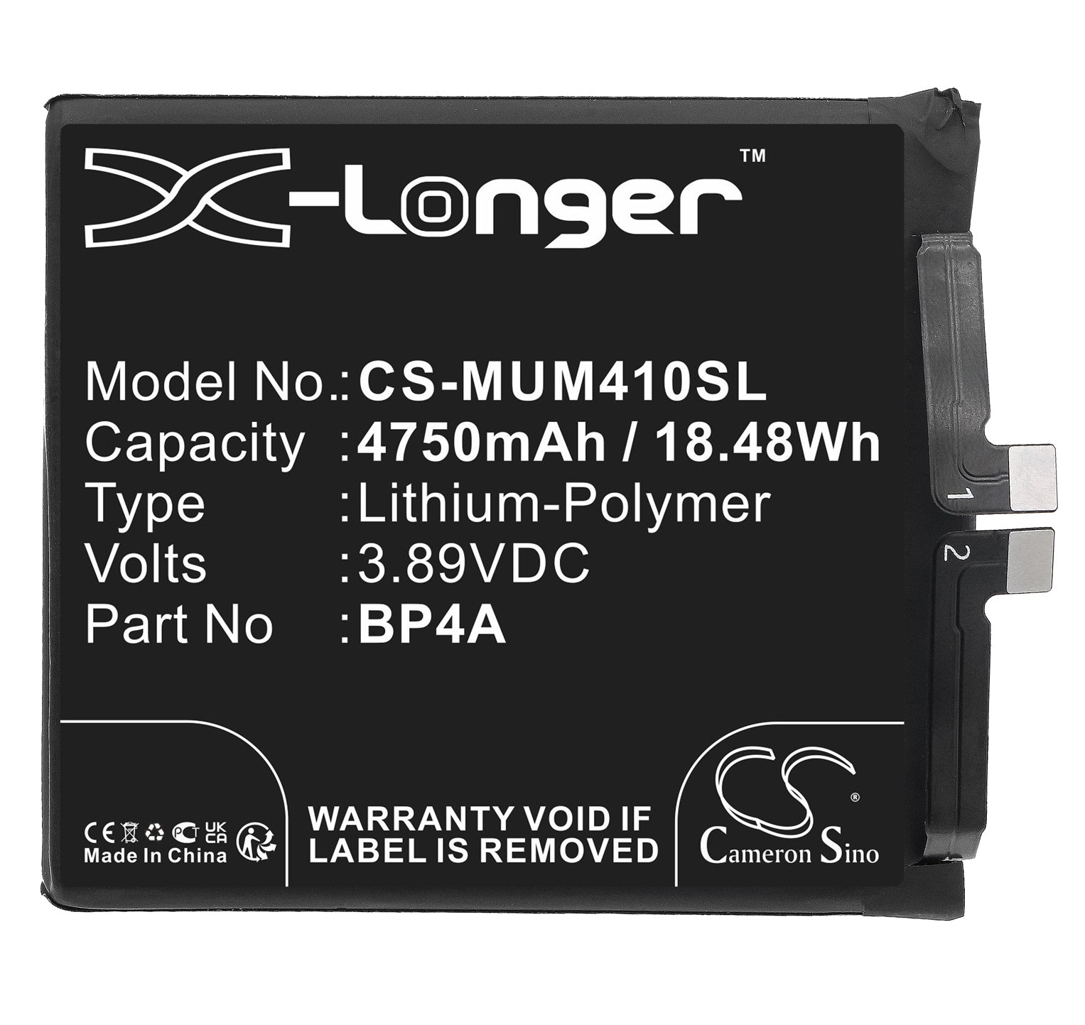 Li-Polymer, Mobile, SmartPhone Battery fits Xiaomi 12s Ultra, 2203121c, 3.89V, 4750mAh Mobile, SmartPhone Cameron Sino Technology Limited