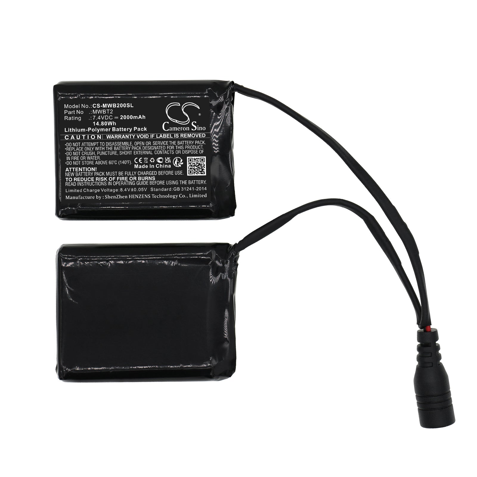 Li-Polymer, Heated Clothes Battery fits Mobile Warming Barra Gloves, Baselayers, 7.4V, 2000mAh Heated Clothes Cameron Sino Technology Limited