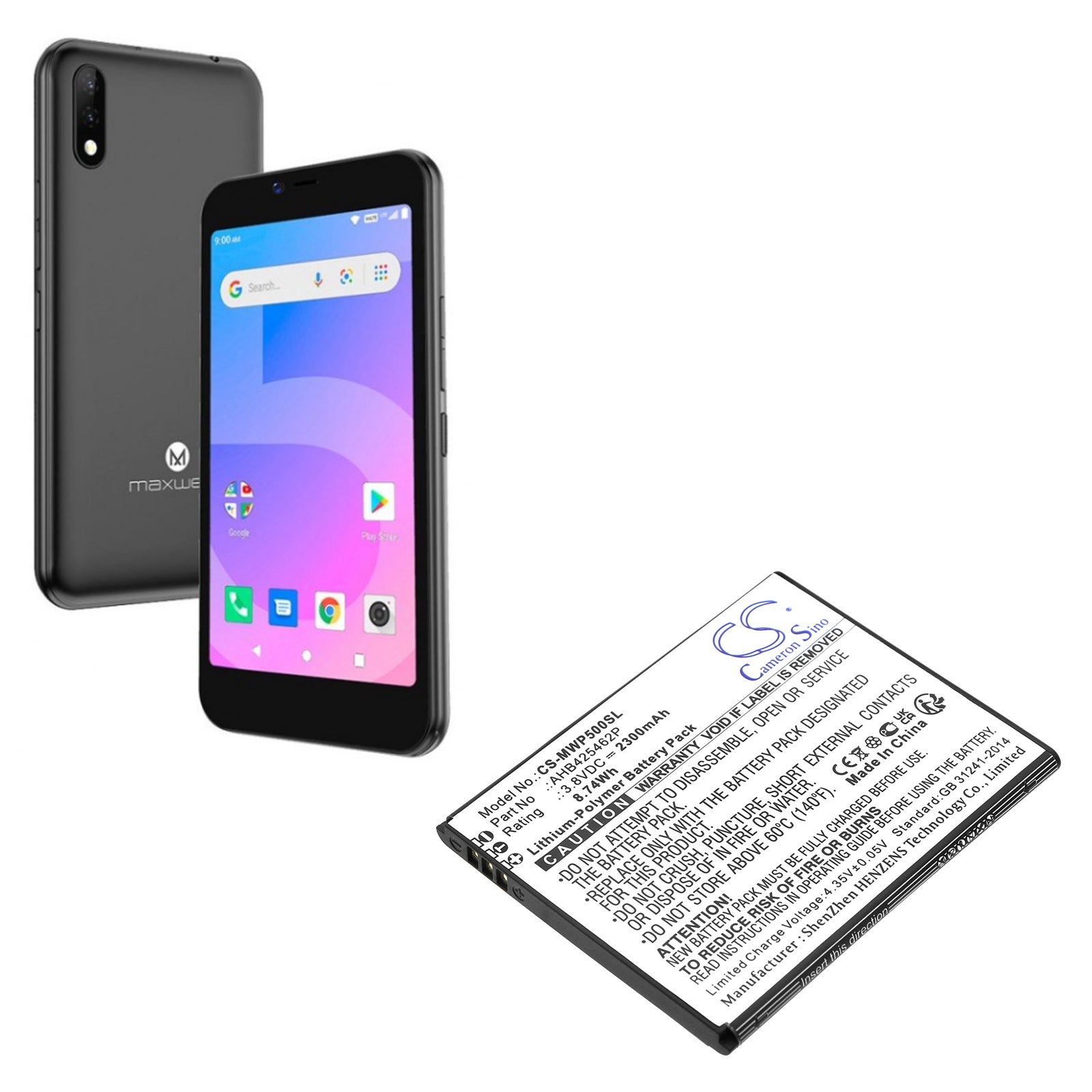 Li-Polymer, Mobile, SmartPhone Battery fits Maxwest Nitro 5p, 3.8V, 2300mAh Mobile, SmartPhone Cameron Sino Technology Limited