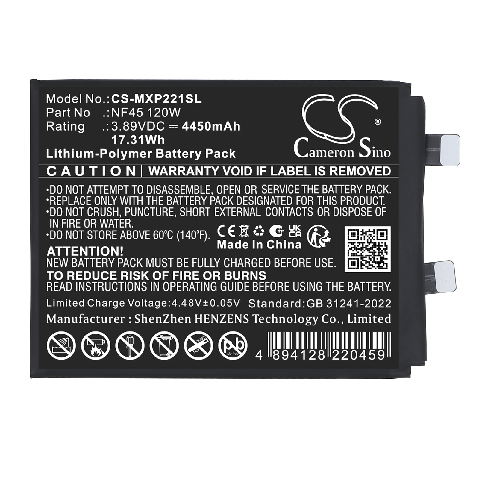 3.89V, Li-Polymer, 4450mAh, Battery fits Motorola Edge 30 Ultra (120W), Moto X30 Pro (120W), 17.31Wh Mobile, SmartPhone Cameron Sino Technology Limited