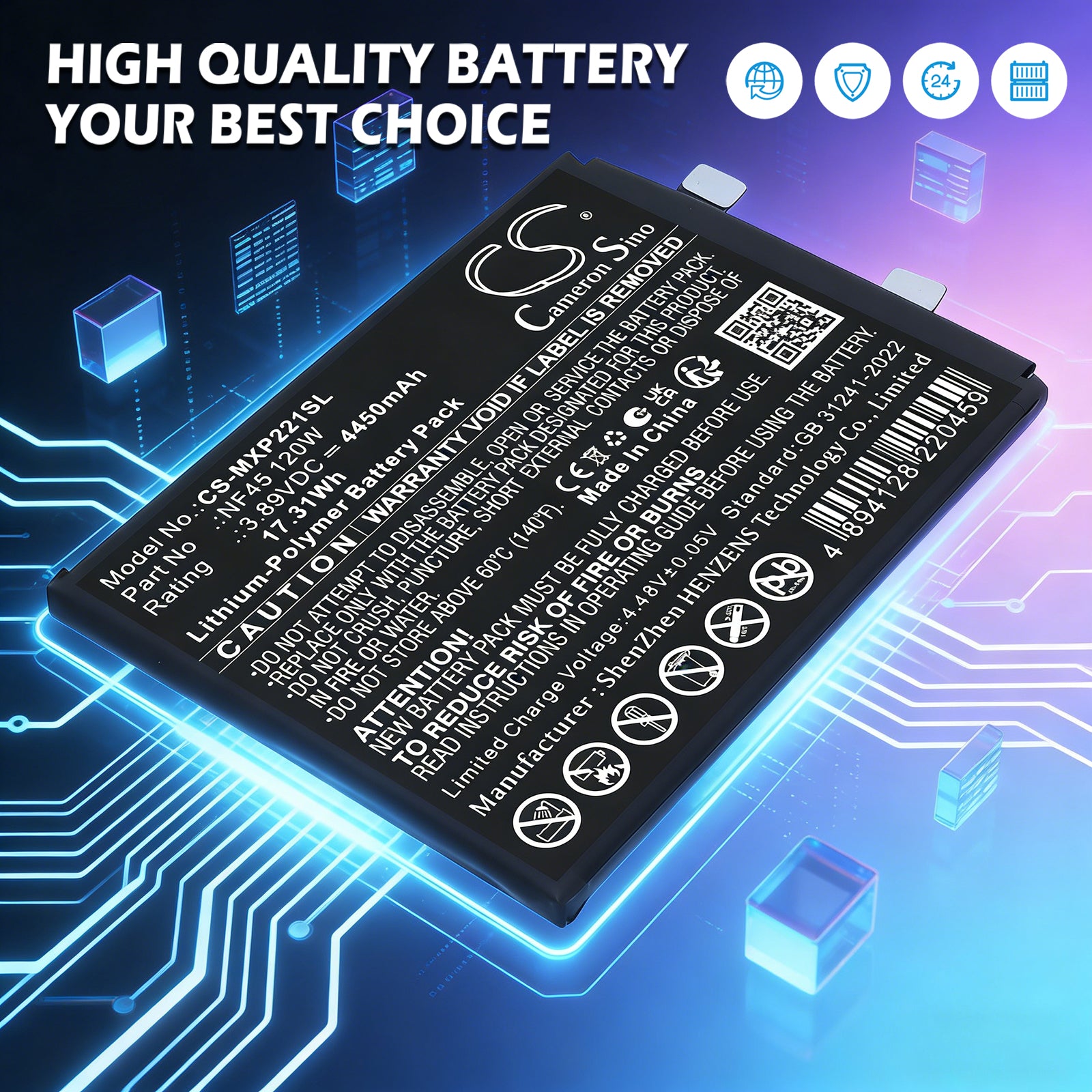 3.89V, Li-Polymer, 4450mAh, Battery fits Motorola Edge 30 Ultra (120W), Moto X30 Pro (120W), 17.31Wh Mobile, SmartPhone Cameron Sino Technology Limited