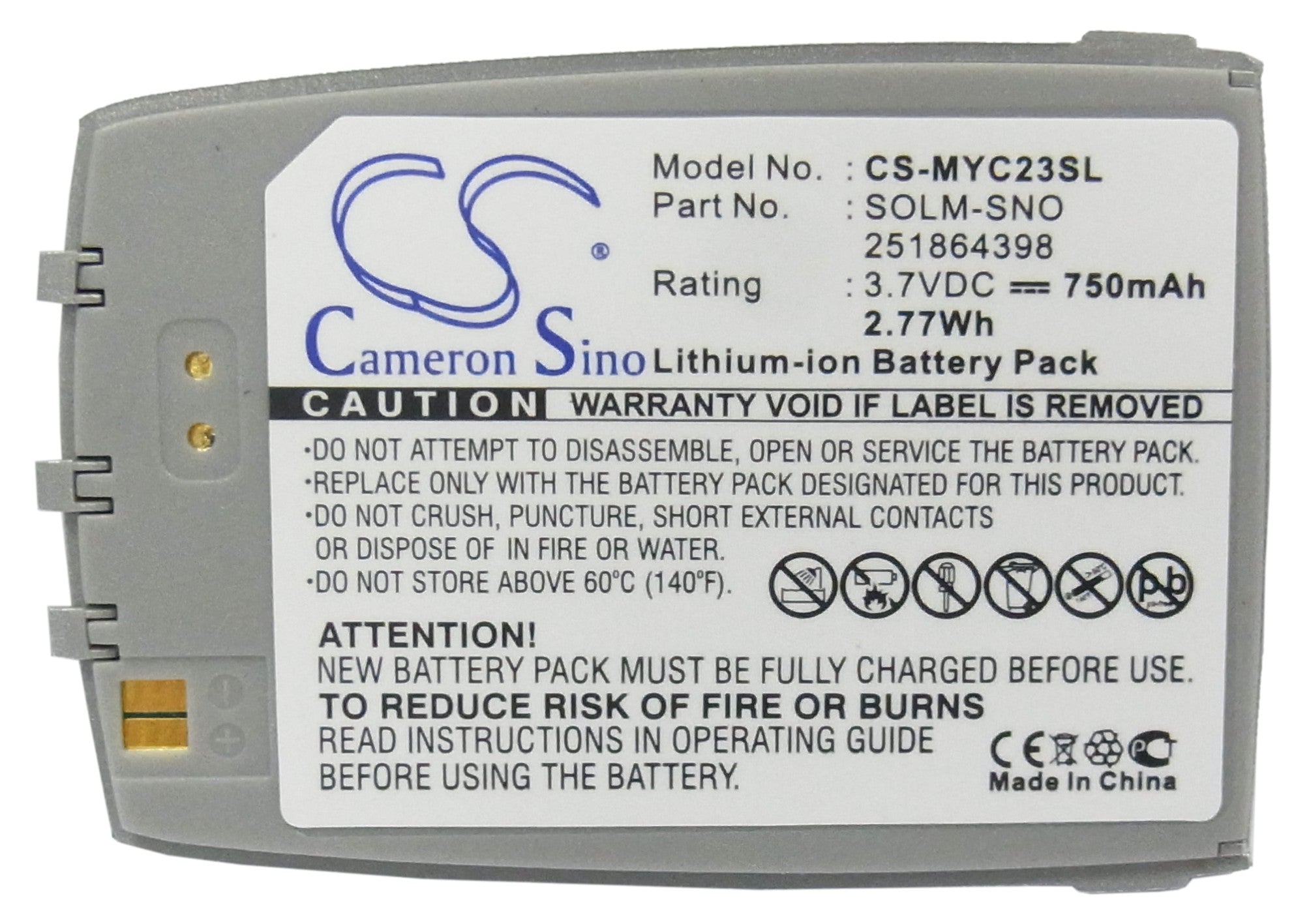 Li-ion, Mobile, SmartPhone Battery fits Sagem Myc23, Myc2-3, 3.7V, 750mAh Mobile, SmartPhone Cameron Sino Technology Limited