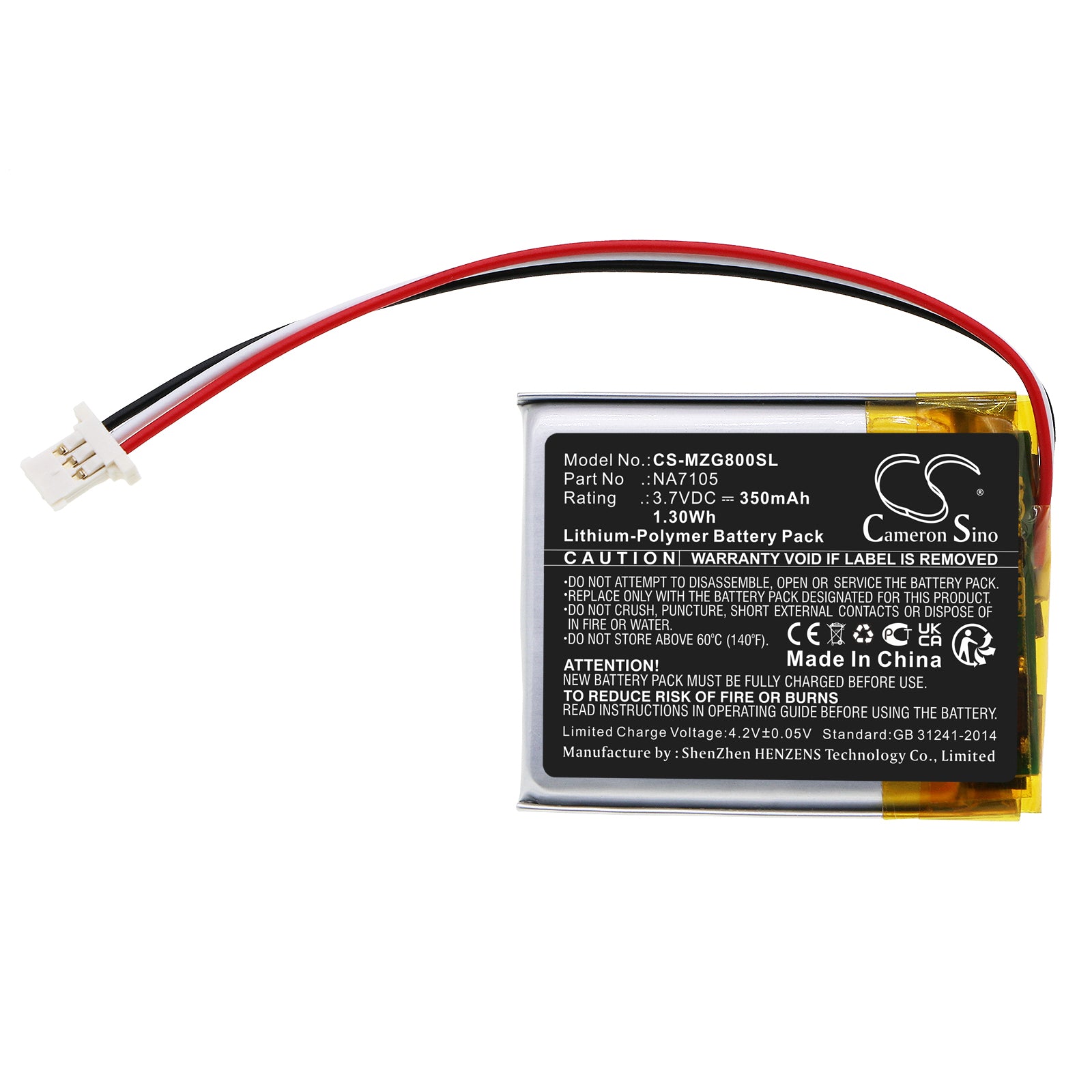 Li-Polymer, Remote Control Battery fits Mgi G800 Navigator Remote Controls, Navigator, 3.7V, 350mAh Remote Control Cameron Sino Technology Limited