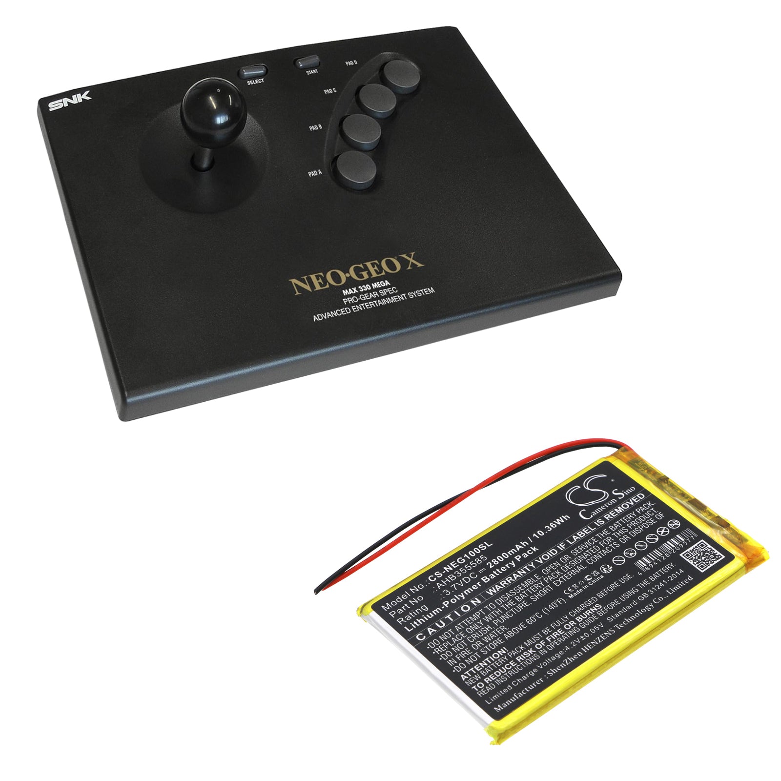 Li-Polymer, Game Console Battery fits Snk Neo Geo X Gold Handheld Consol, 3.7V, 2800mAh Game Console Cameron Sino Technology Limited