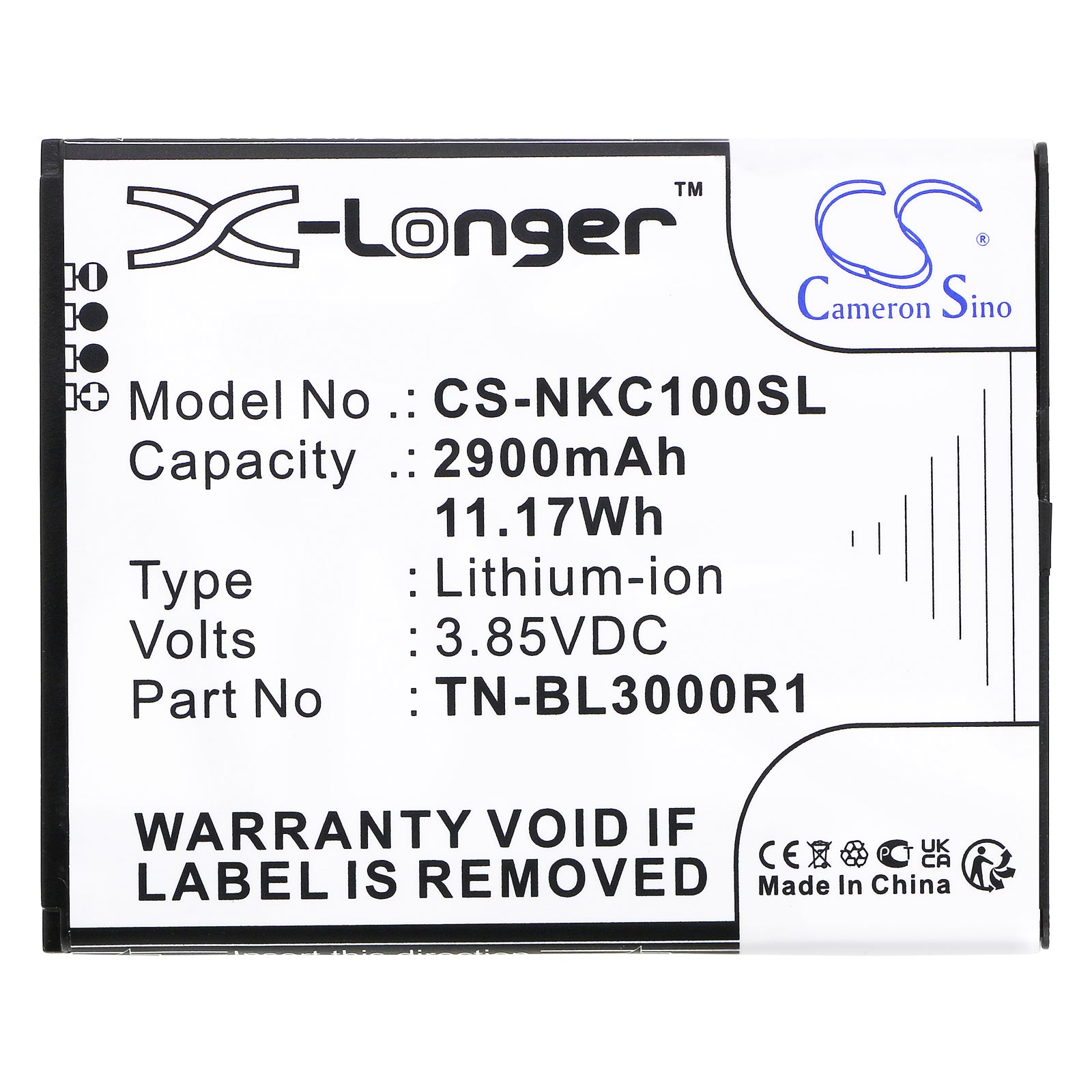 Li-ion, Mobile, SmartPhone Battery fits Nokia C100, C100 2022, 3.85V, 2900mAh Mobile, SmartPhone Cameron Sino Technology Limited
