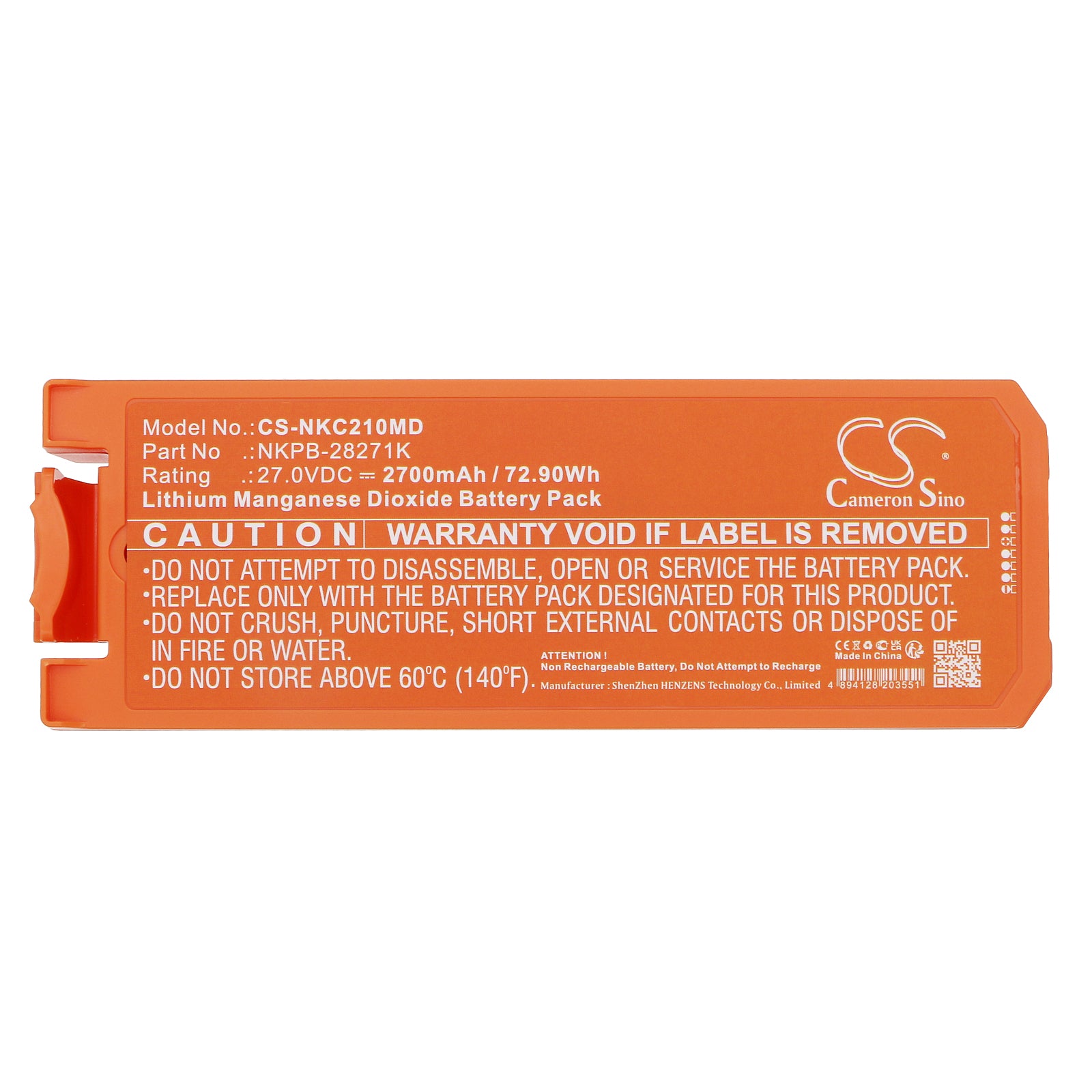 Li-MnO2, Medical Battery fits Nihon Kohden Aed-2100, Aed-2100k, 27.0V, 2700mAh Medical Cameron Sino Technology Limited