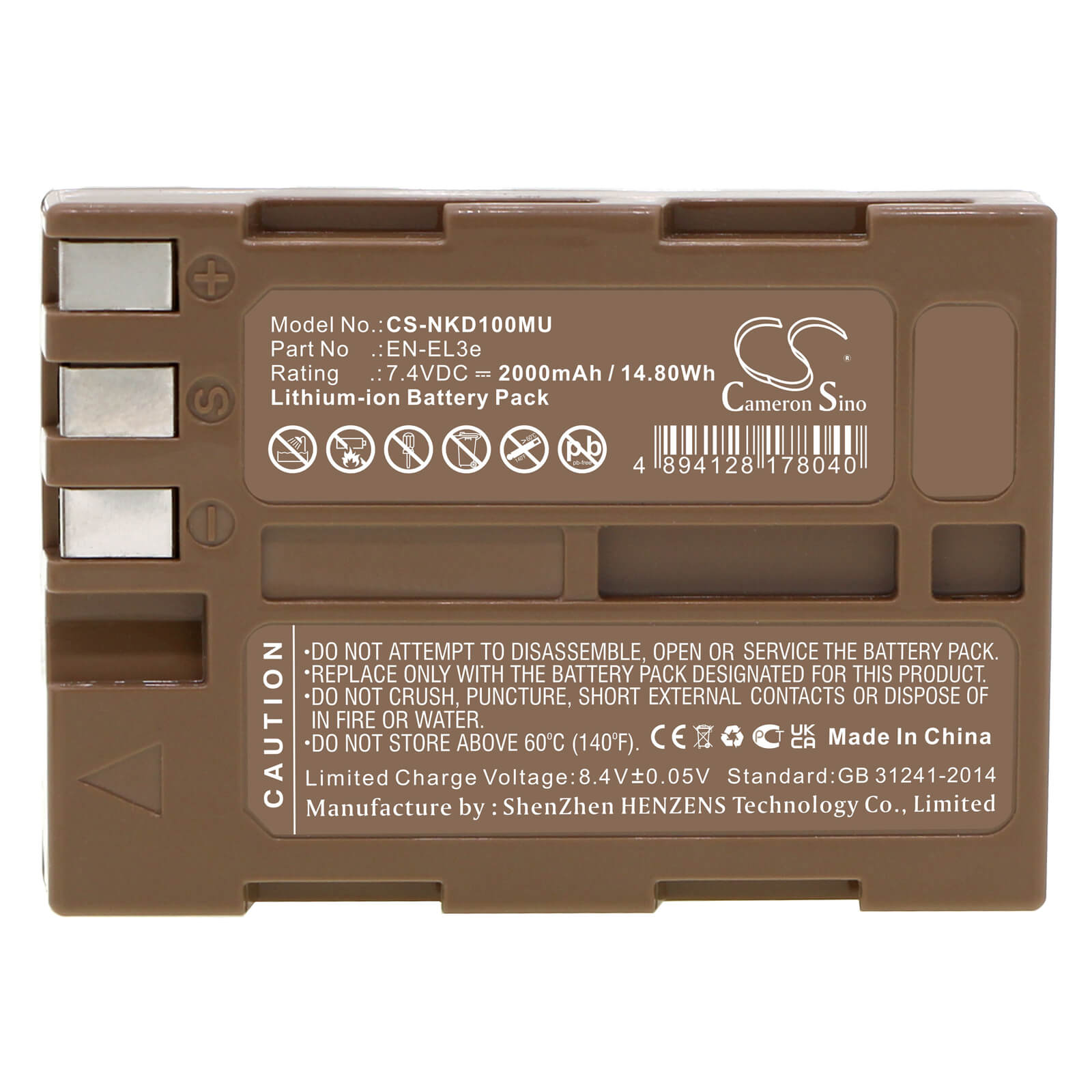 Li-ion Battery fits Nikon, D100, D200 7.4V, 2000mAh / 14.80Wh Camera Cameron Sino Technology Limited