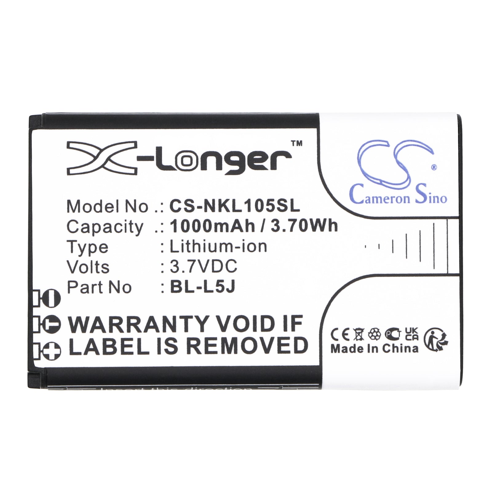 Li-ion, Mobile, SmartPhone Battery fits Nokia 105 2023, 3.7V, 1000mAh Mobile, SmartPhone Cameron Sino Technology Limited