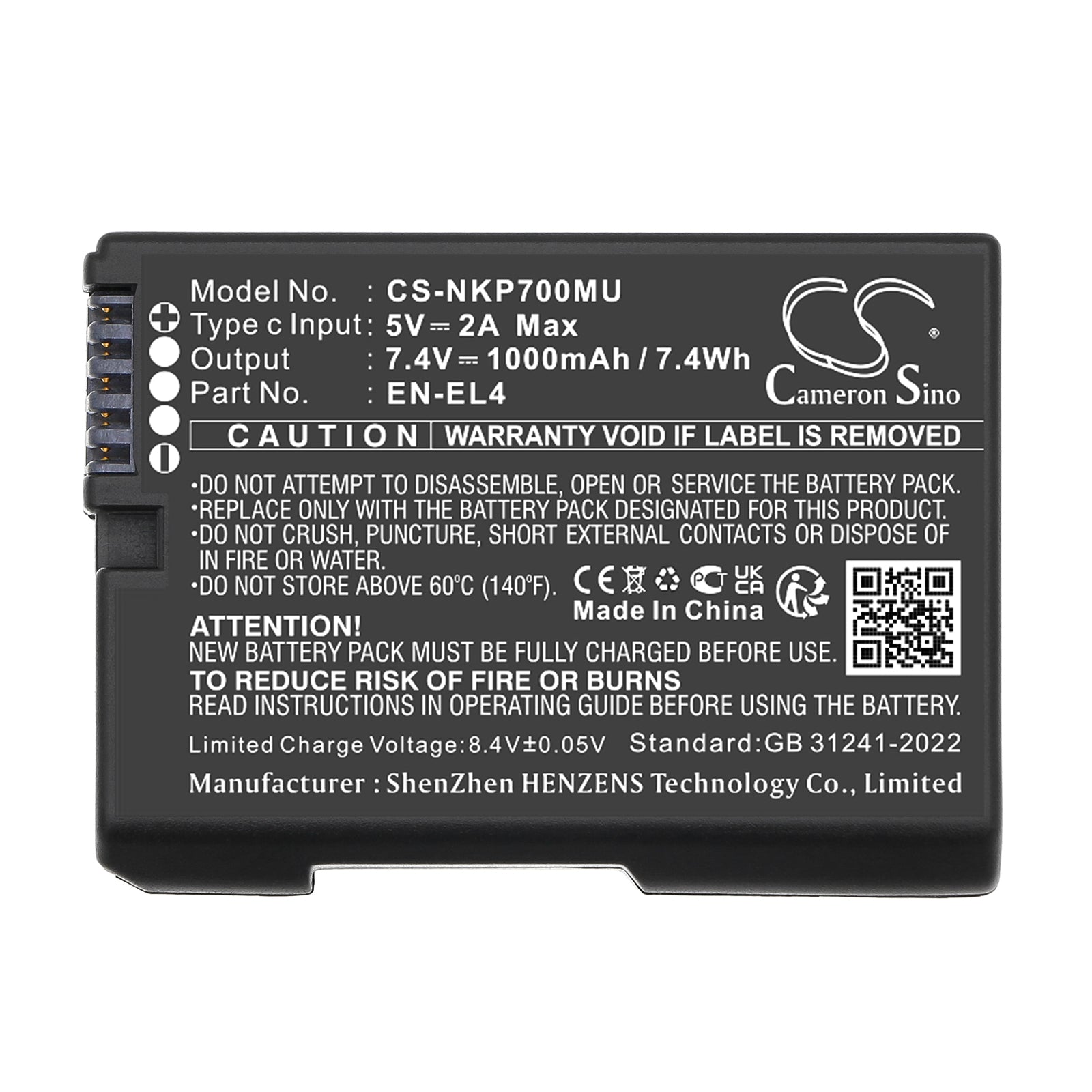 7.4V, Li-ion, 1000mAh, Battery fits NiKon Coolpix P7000, Coolpix P7100, 7.4Wh Camera Cameron Sino Technology Limited