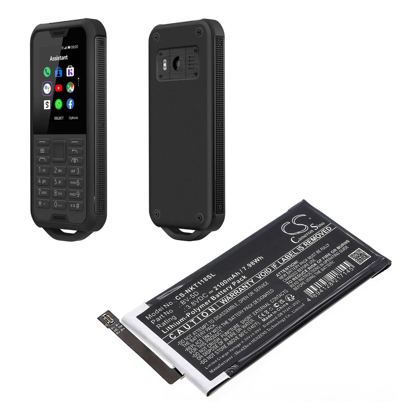 3.8V, Li-Polymer, 2100mAh, Battery fits Nokia 800 Tough, TA-1186, 7.98Wh Mobile, SmartPhone Cameron Sino Technology Limited