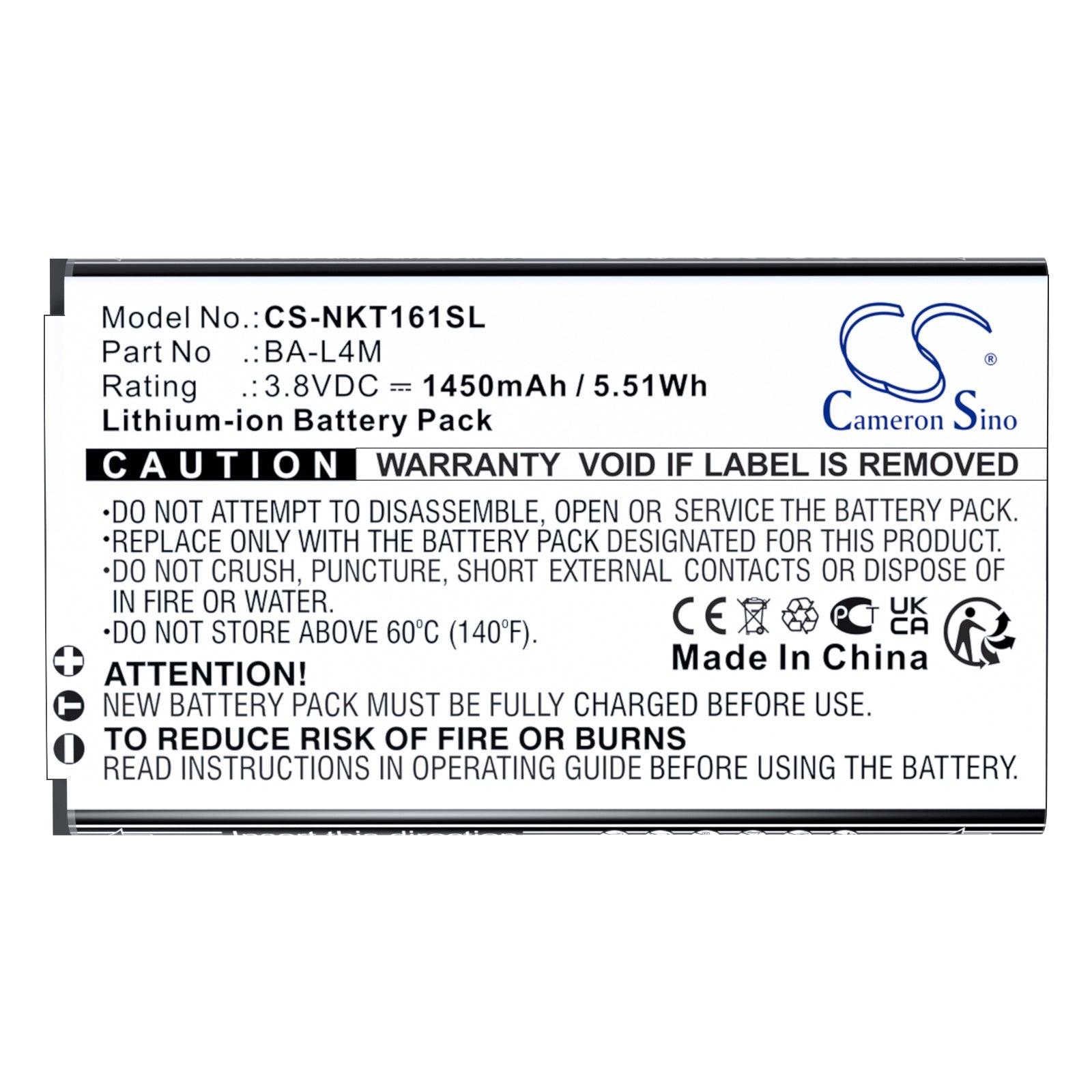 3.8V, Li-ion, 1450mAh, Battery fits Nokia 220 4G, 225, 5.51Wh Mobile, SmartPhone Cameron Sino Technology Limited