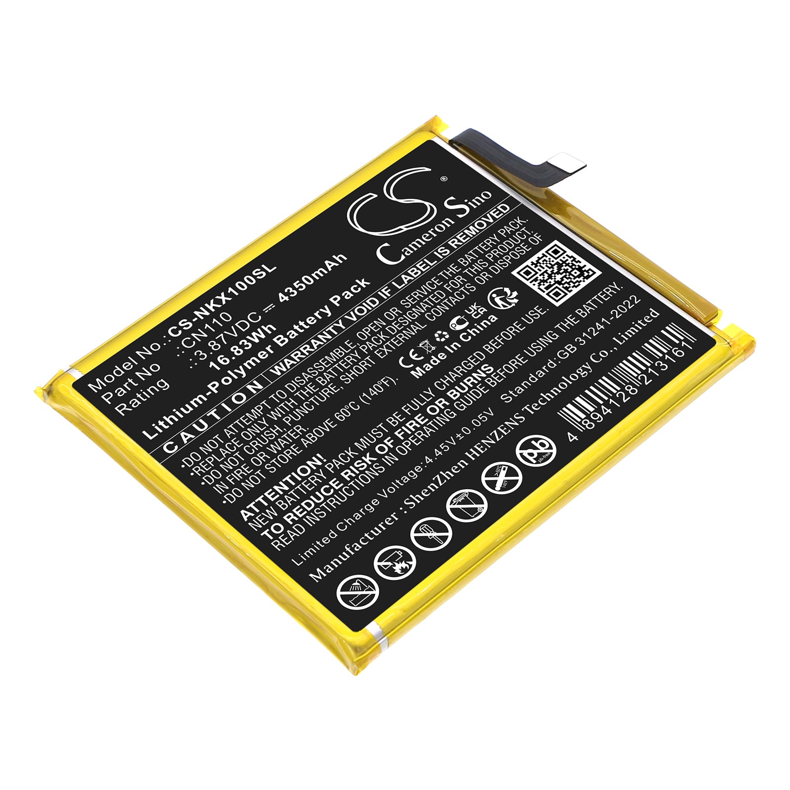 3.87V, Li-Polymer, 4350mAh, Battery fits Nokia CX10, TA-1332, 16.83Wh Mobile, SmartPhone Cameron Sino Technology Limited