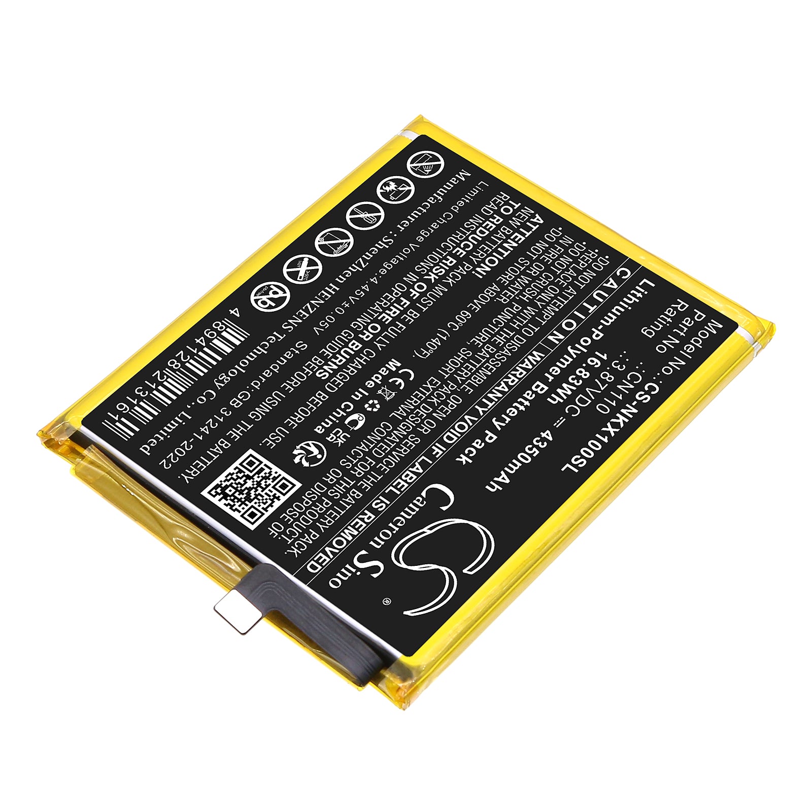3.87V, Li-Polymer, 4350mAh, Battery fits Nokia CX10, TA-1332, 16.83Wh Mobile, SmartPhone Cameron Sino Technology Limited