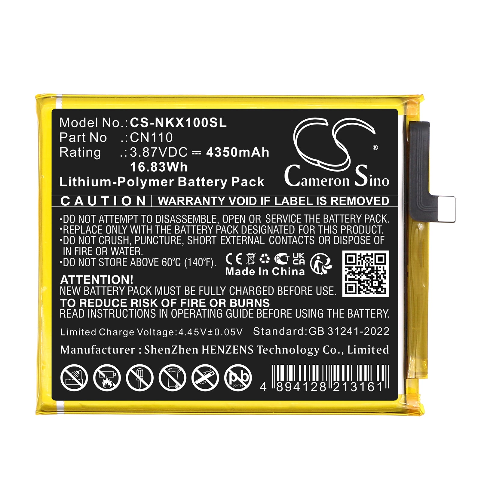 3.87V, Li-Polymer, 4350mAh, Battery fits Nokia CX10, TA-1332, 16.83Wh Mobile, SmartPhone Cameron Sino Technology Limited