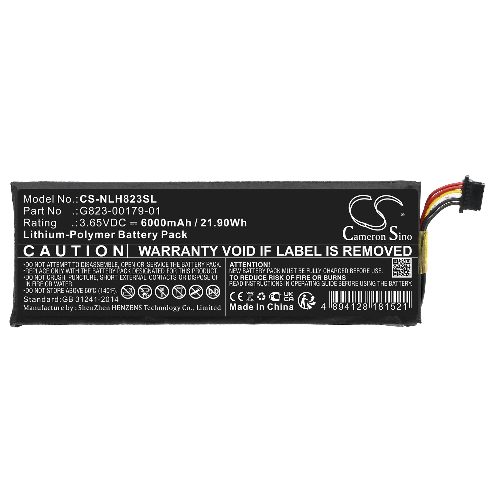 Li-Polymer, Home Security Camera Battery fits Nest Doorbell, Gq Style Ac, 3.65V, 6000mAh Home Security Camera Cameron Sino Technology Limited