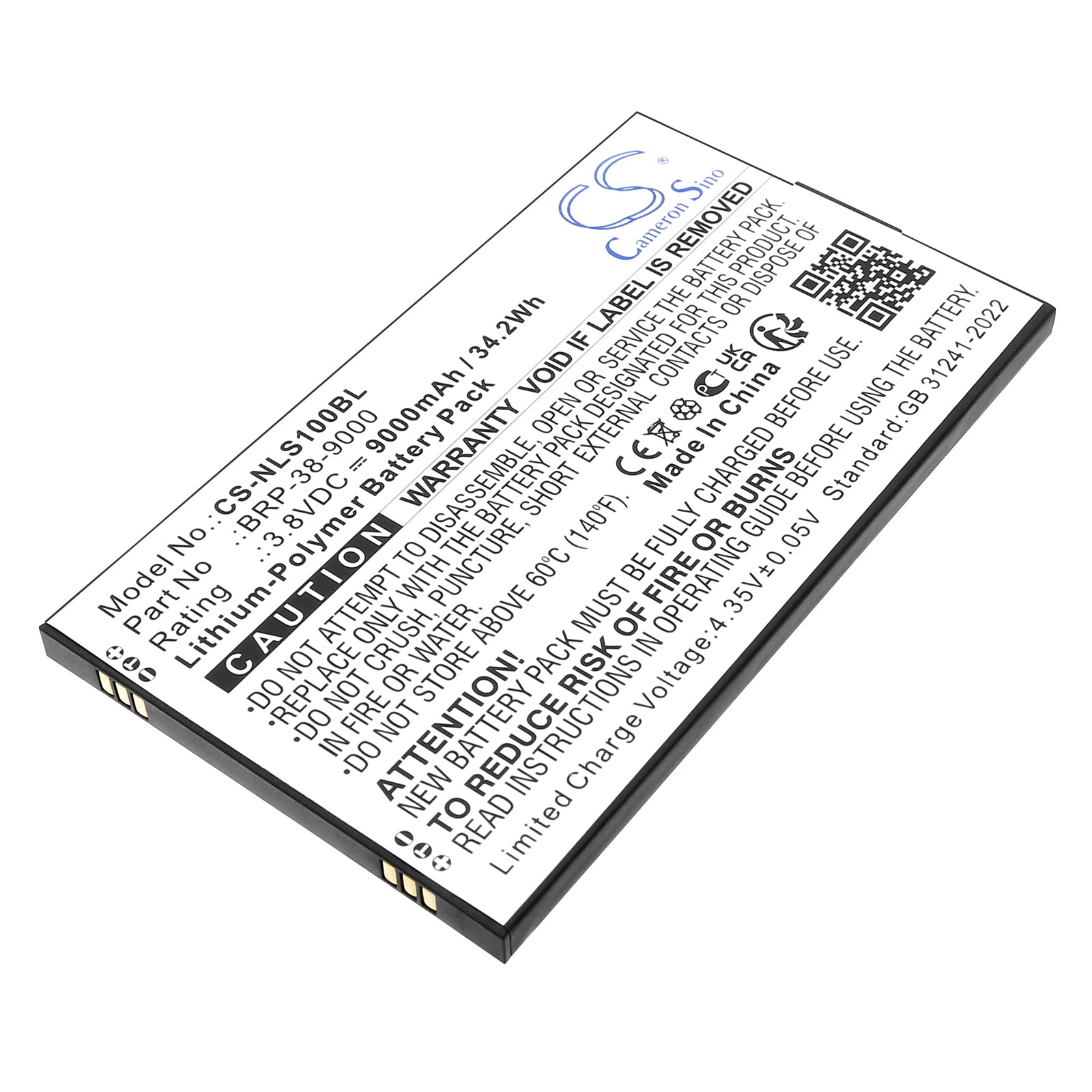 3.8V, Li-Polymer, 9000mAh, Battery fits Newland SD100 Orion II MD, 34.2Wh Tablet Cameron Sino Technology Limited