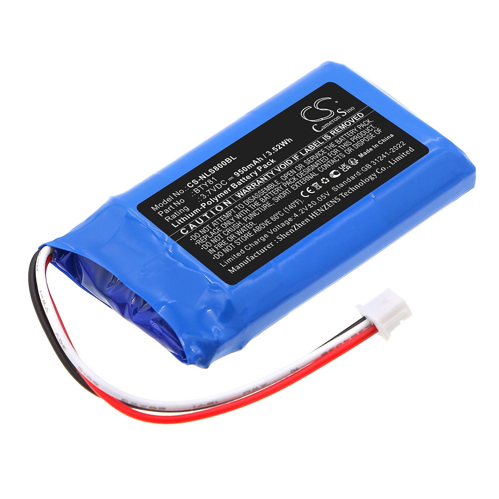 3.7V, Li-Polymer, 950mAh, Battery fits Newland NLS-BS80, 3.52Wh Barcode Scanner Cameron Sino Technology Limited