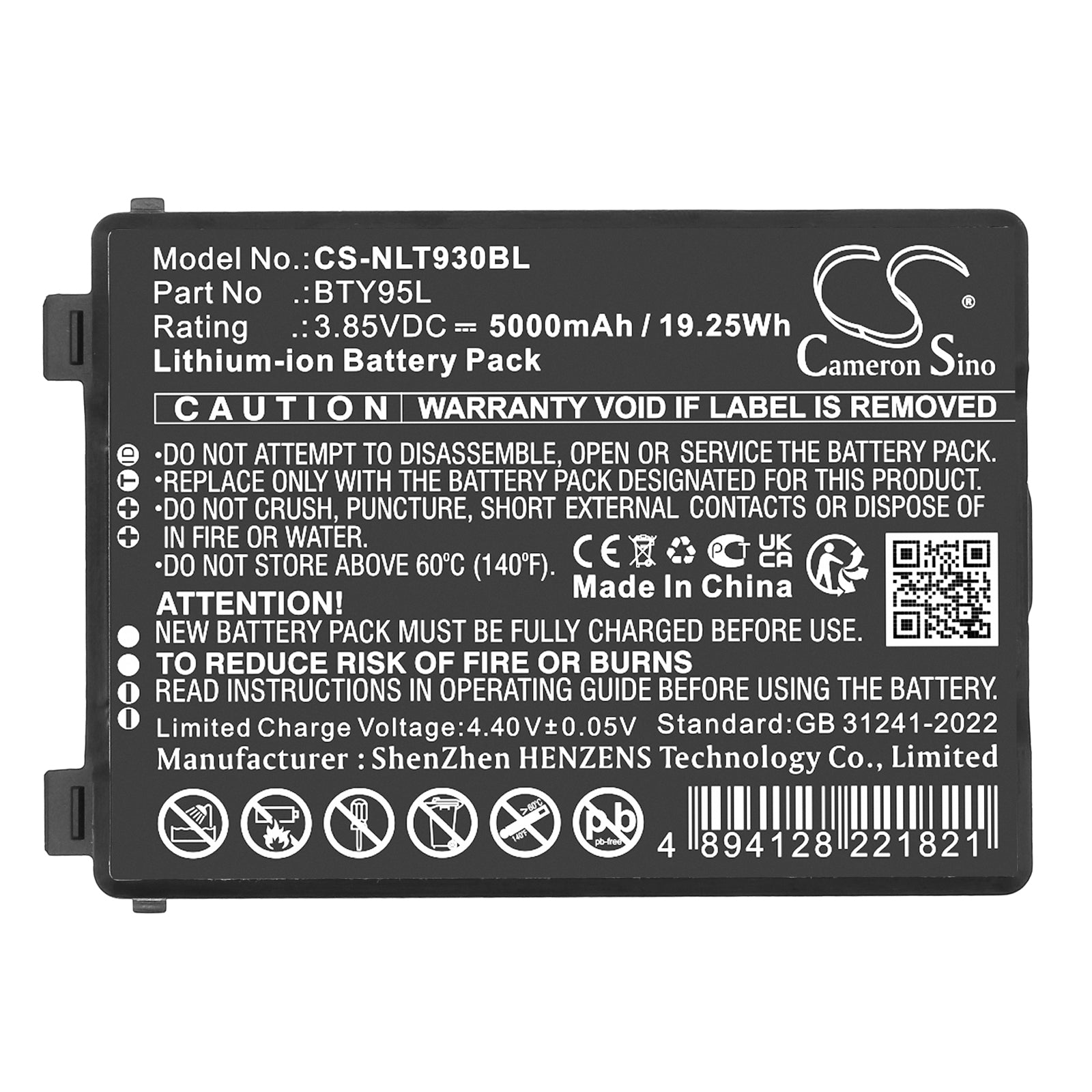 3.85V, Li-ion, 5000mAh, Battery fits Newland MT93, MT93 Megattera, 19.25Wh Barcode Scanner Cameron Sino Technology Limited