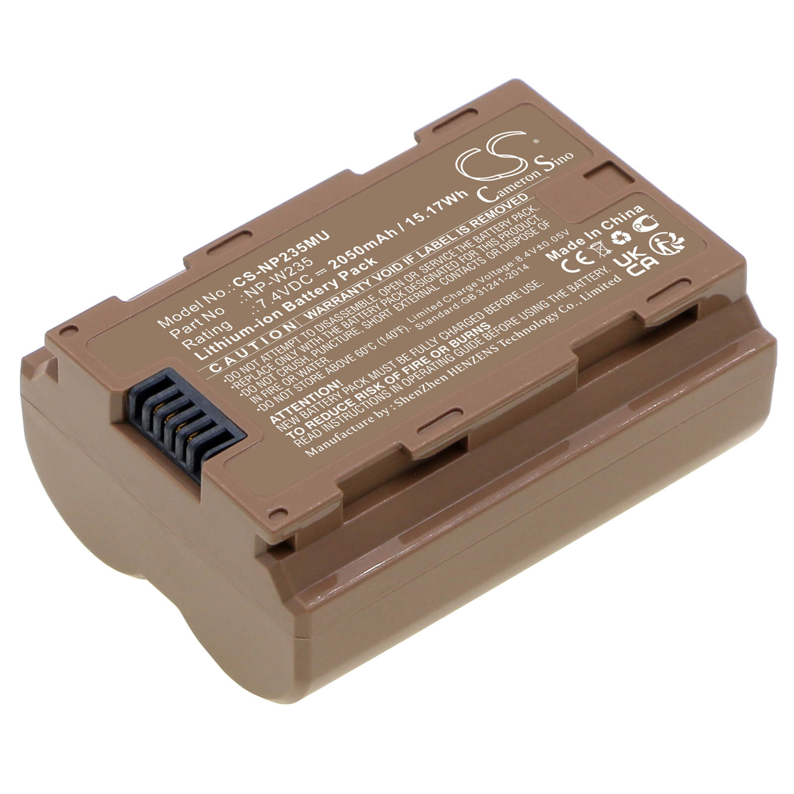 Li-ion Battery fits Fujifilm, Gfx100s, Gfx50s Ii 7.4V, 2050mAh / 15.17Wh Camera Cameron Sino Technology Limited