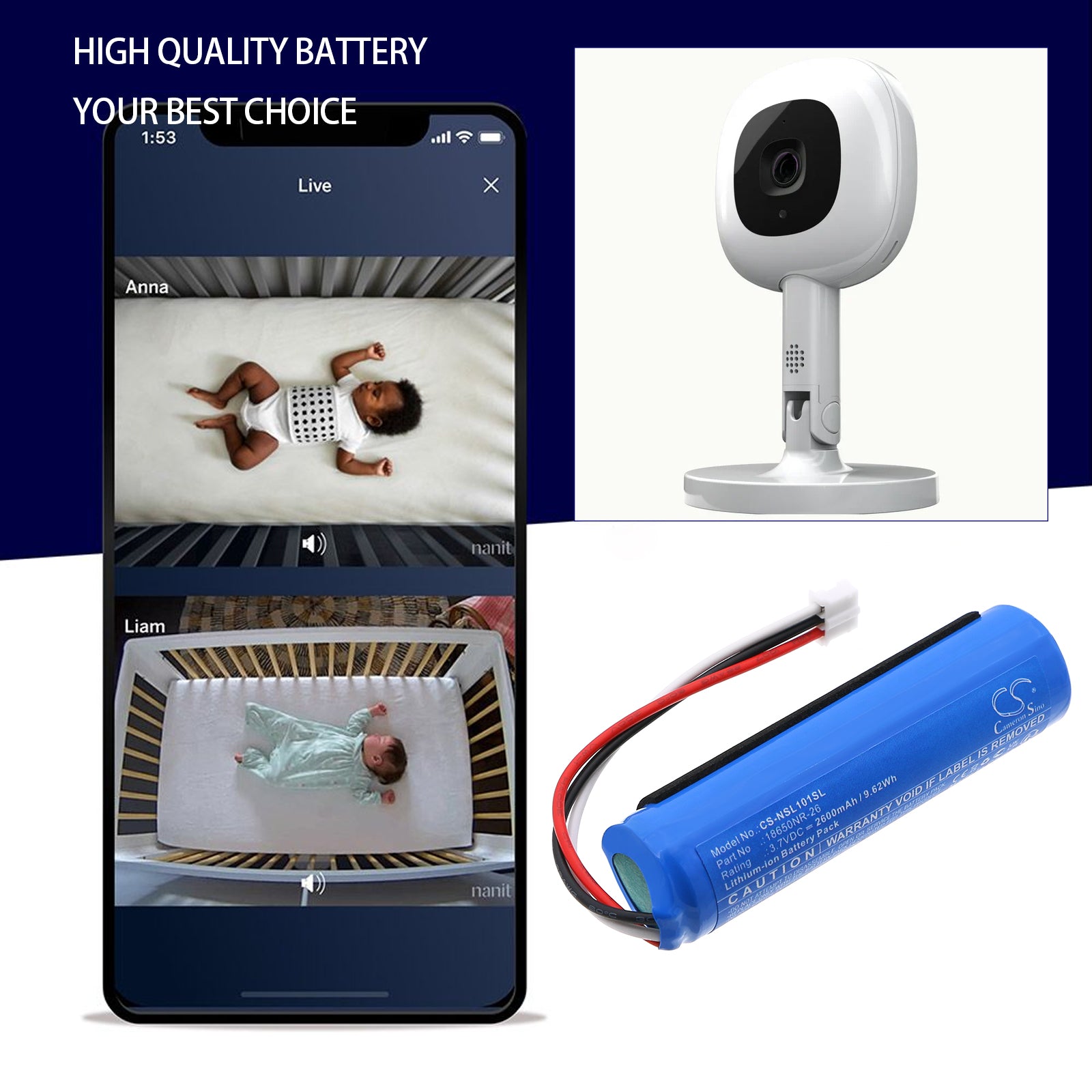 3.7V, Li-ion, 2600mAh, Battery fits Nanit L101, Sound and Light, 9.62Wh Speaker Cameron Sino Technology Limited