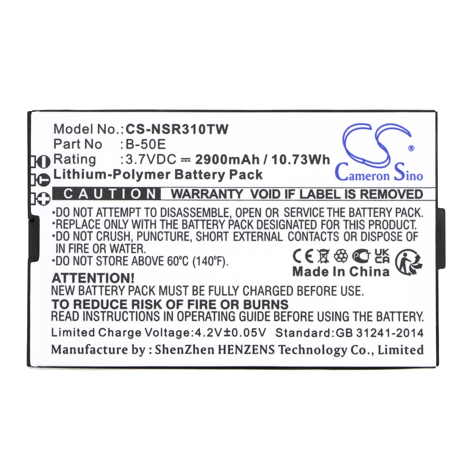 Li-Polymer, Two-Way Radio Battery fits Inrico T310, 3.7V, 2900mAh Two-Way Radio Cameron Sino Technology Limited