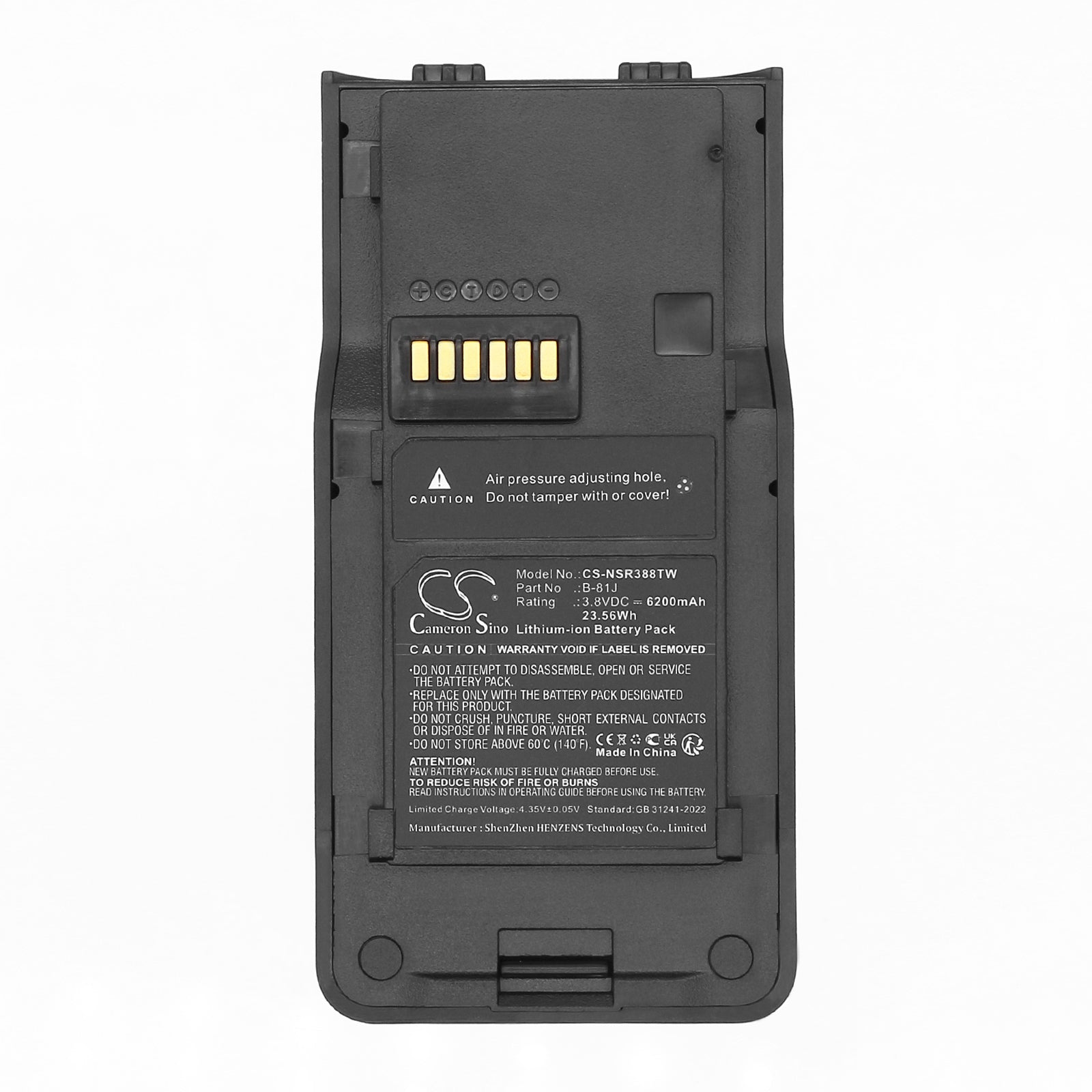 3.8V, Li-ion, 6200mAh, Battery fits Inrico S380, 23.56Wh Two-Way Radio Cameron Sino Technology Limited