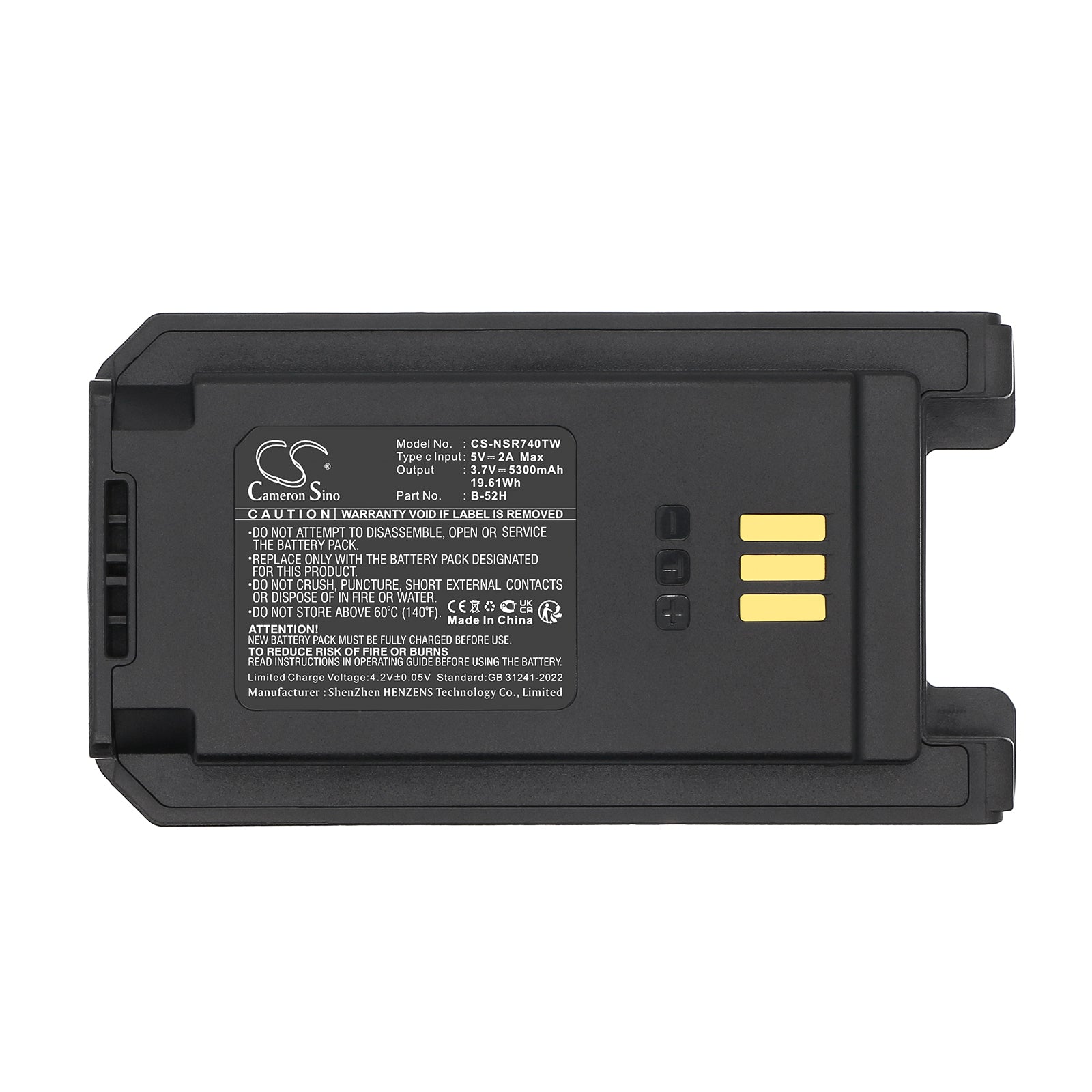 3.7V, Li-ion, 5300mAh, Battery fits Inrico T740, 19.61Wh Two-Way Radio Cameron Sino Technology Limited
