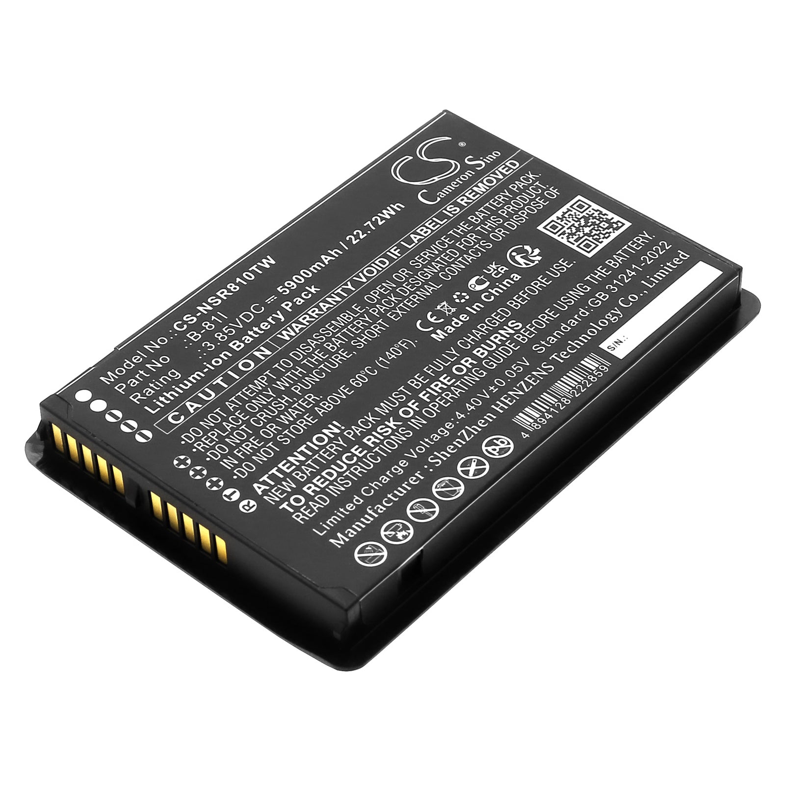 3.85V, Li-ion, 5900mAh, Battery fits Inrico BS-81G, 22.72Wh Two-Way Radio Cameron Sino Technology Limited