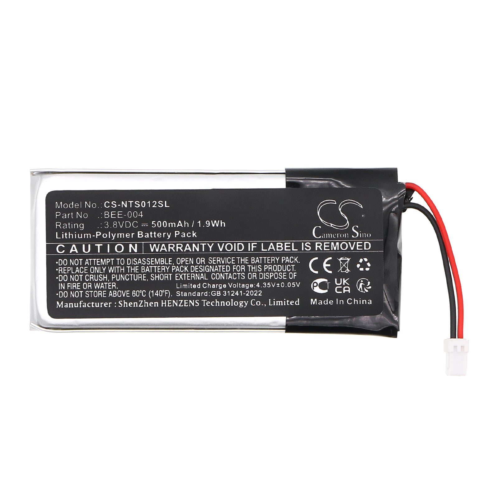 3.8V, Li-Polymer, 500mAh, Battery fits Nintendo BBE 012, BBE-012, 1.9Wh Game Console Cameron Sino Technology Limited