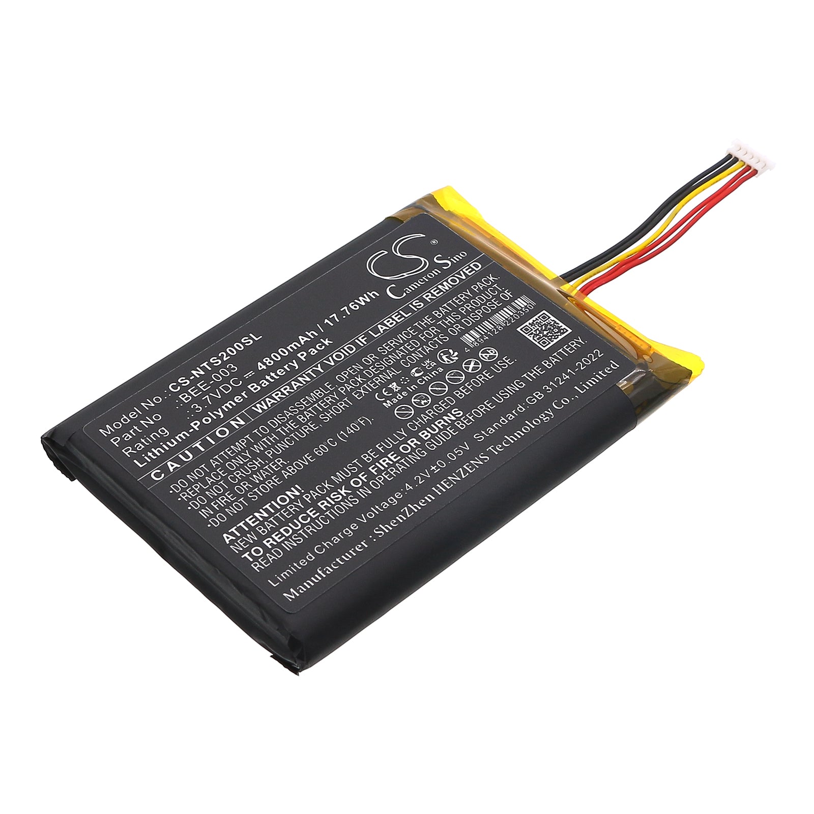 3.7V, Li-Polymer, 4800mAh, Battery fits Nintendo BEE 001, BEE-001, 17.76Wh Game Console Cameron Sino Technology Limited