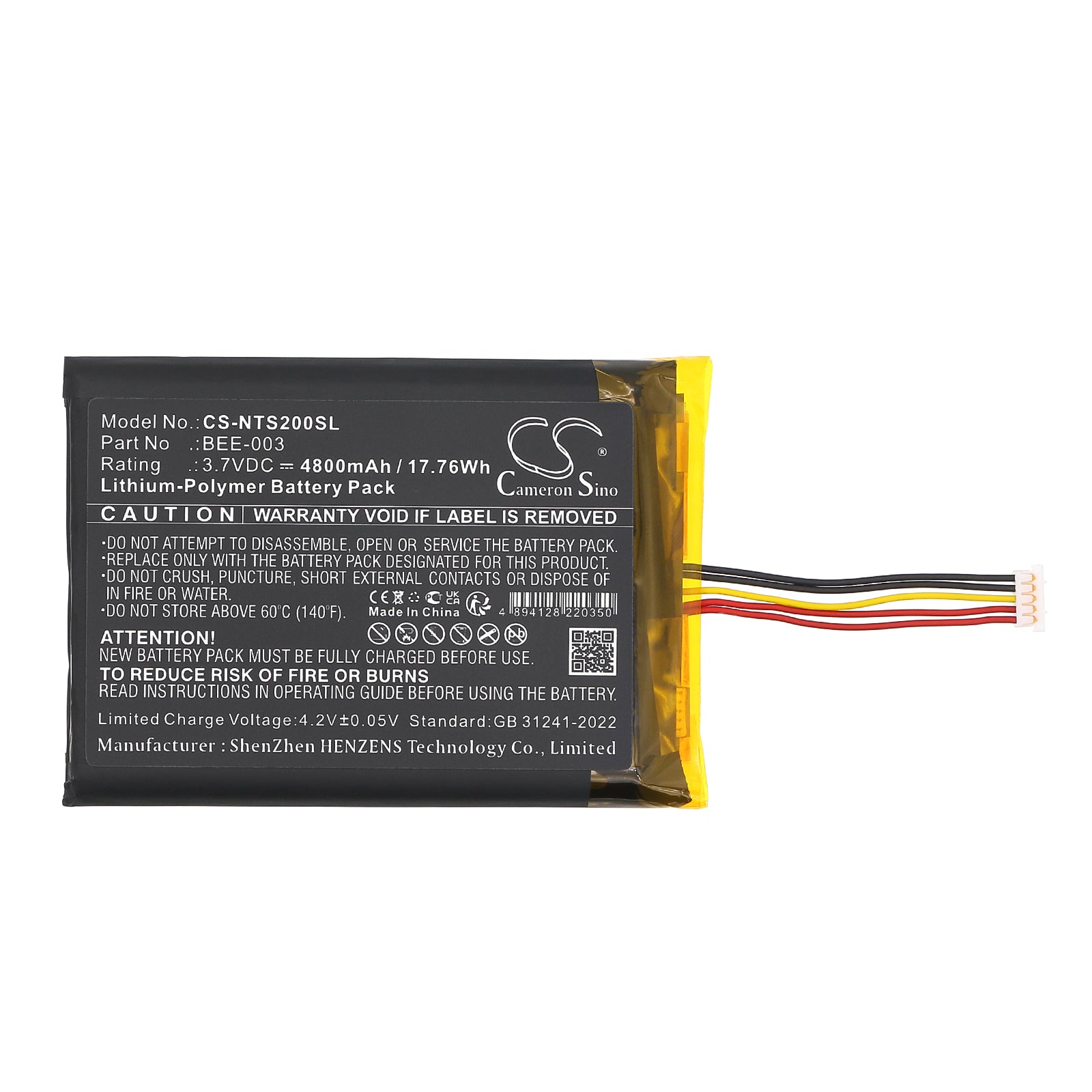 3.7V, Li-Polymer, 4800mAh, Battery fits Nintendo BEE 001, BEE-001, 17.76Wh Game Console Cameron Sino Technology Limited
