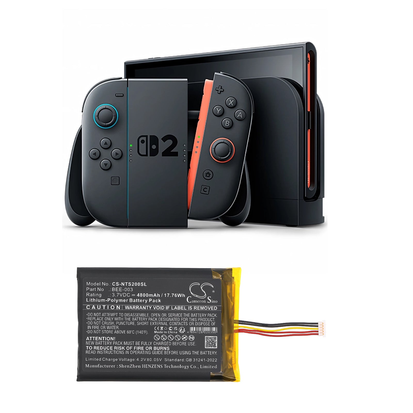 3.7V, Li-Polymer, 4800mAh, Battery fits Nintendo BEE 001, BEE-001, 17.76Wh Game Console Cameron Sino Technology Limited