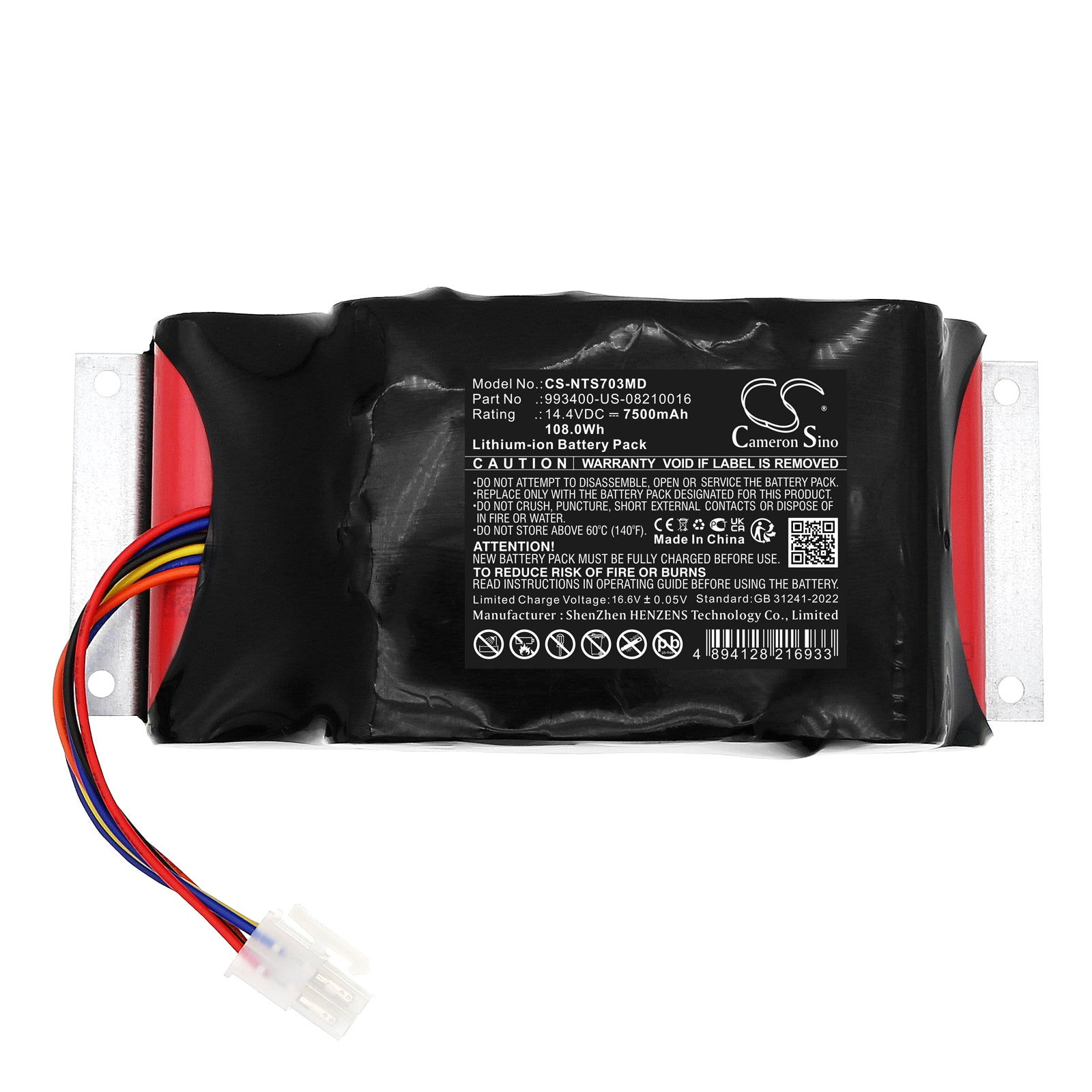 14.4V, Li-ion, 7500mAh, Battery fits Inventus 703-0731-00-RF, 108Wh Medical Cameron Sino Technology Limited