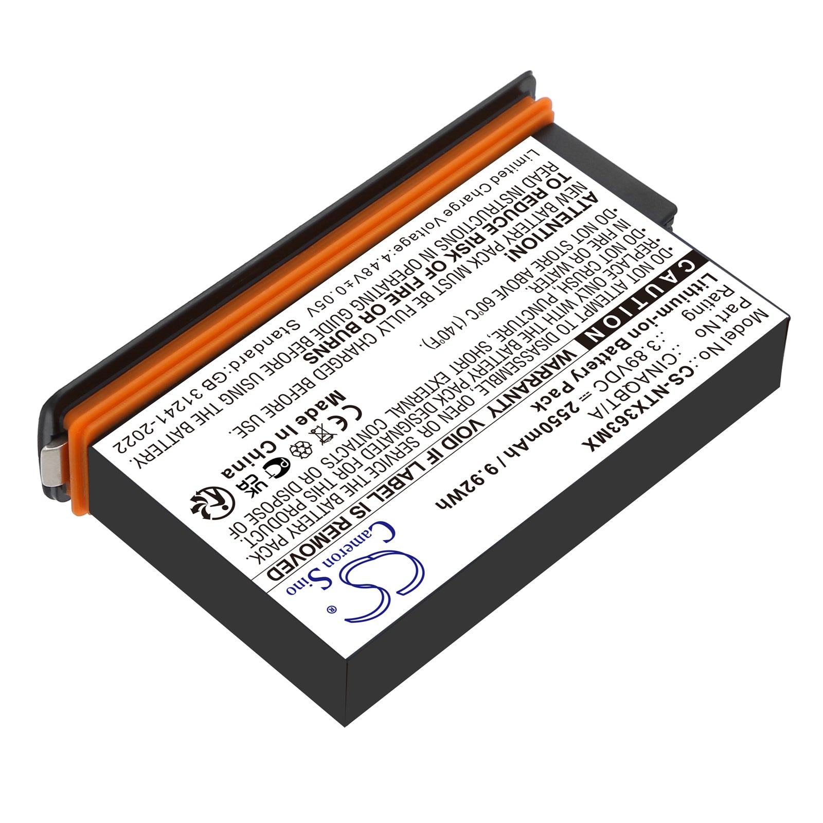 3.89V, Li-ion, 2550mAh, Battery fits Insta360 One X3, 9.92Wh Camera Cameron Sino Technology Limited