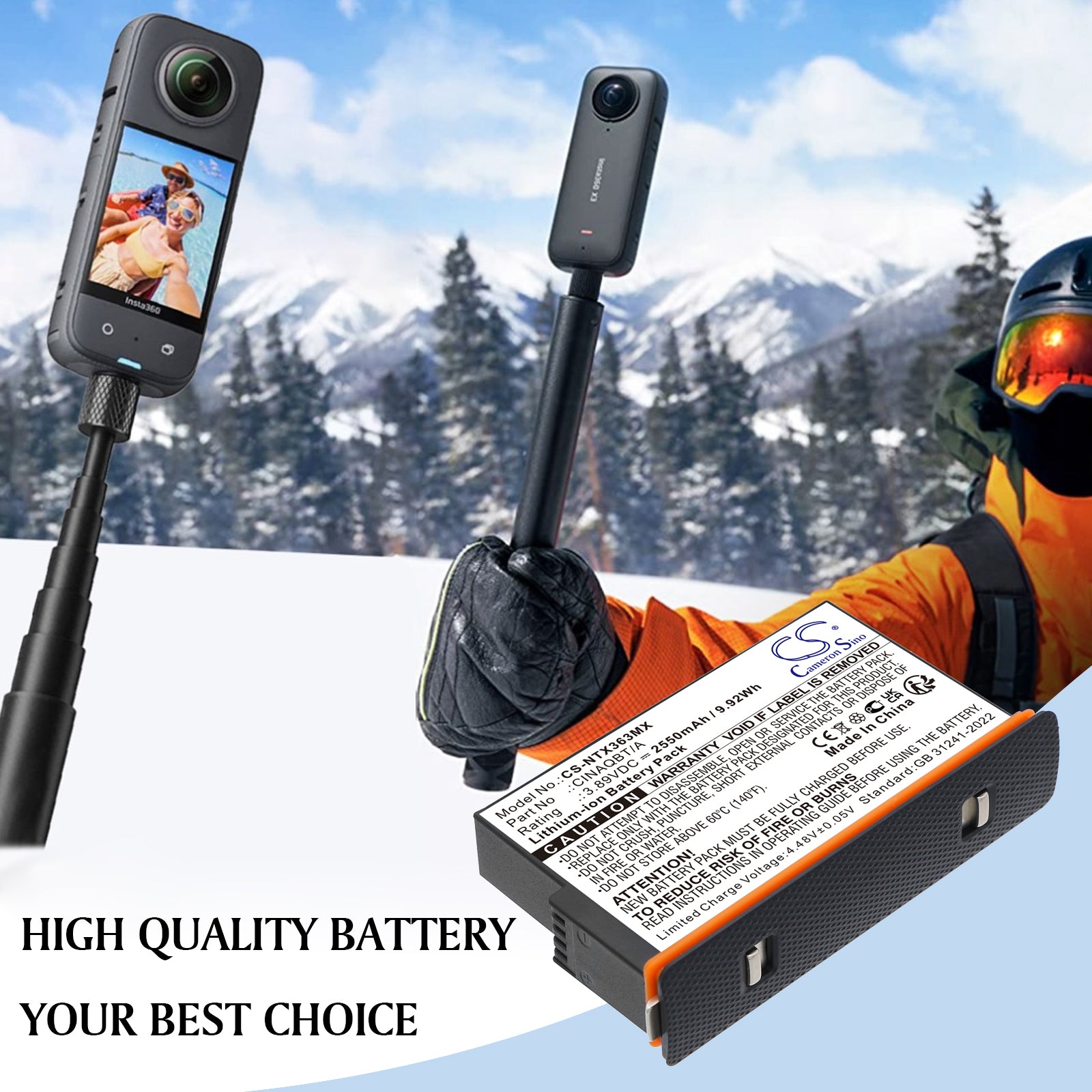 3.89V, Li-ion, 2550mAh, Battery fits Insta360 One X3, 9.92Wh Camera Cameron Sino Technology Limited