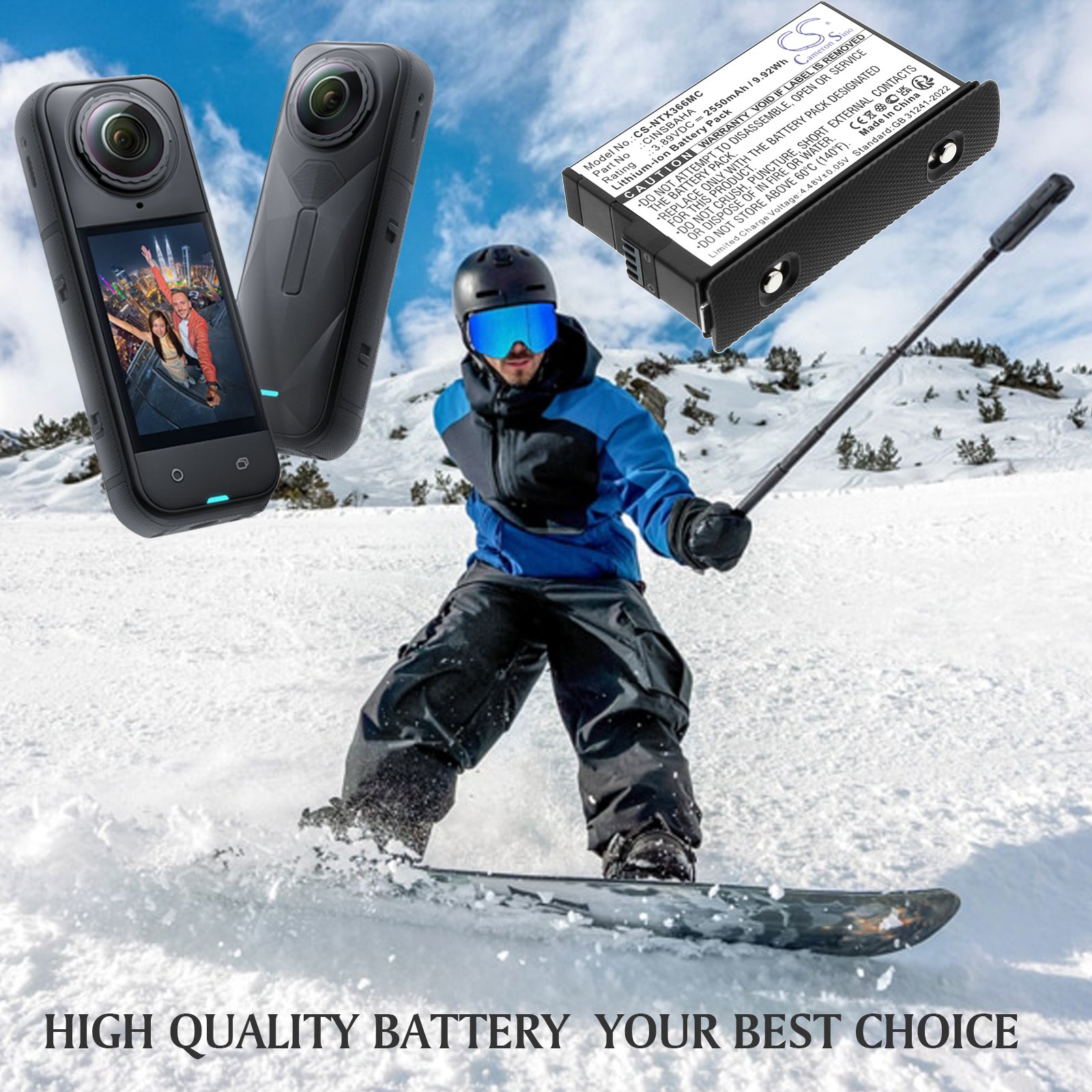 3.89V, Li-ion, 2550mAh, Battery fits Insta360 One X5, 9.92Wh Camera Cameron Sino Technology Limited
