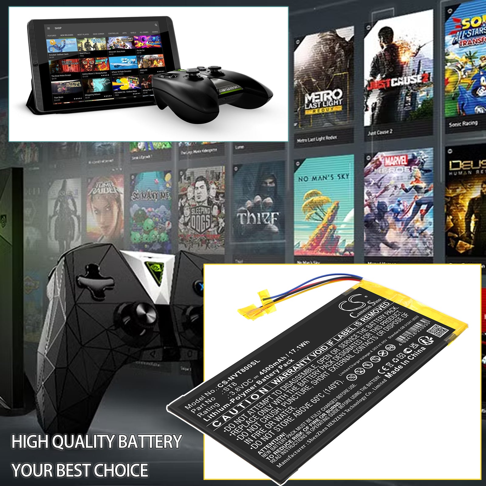 3.8V, Li-Polymer, 4500mAh, Battery fits Nvidia Shield K1, Shield P1761W, 17.1Wh Tablet Cameron Sino Technology Limited