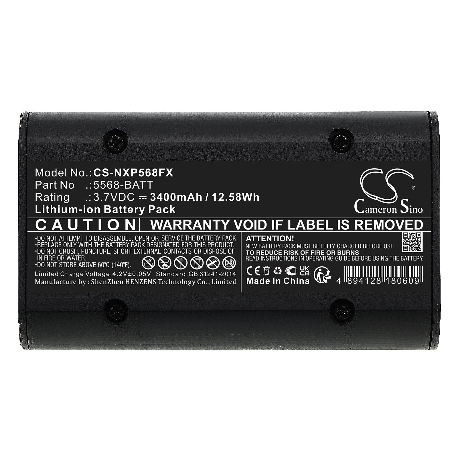 Li-ion, Flashlight Battery fits Nightstick 5566, 5568, 3.7V, 3400mAh Flashlight Cameron Sino Technology Limited