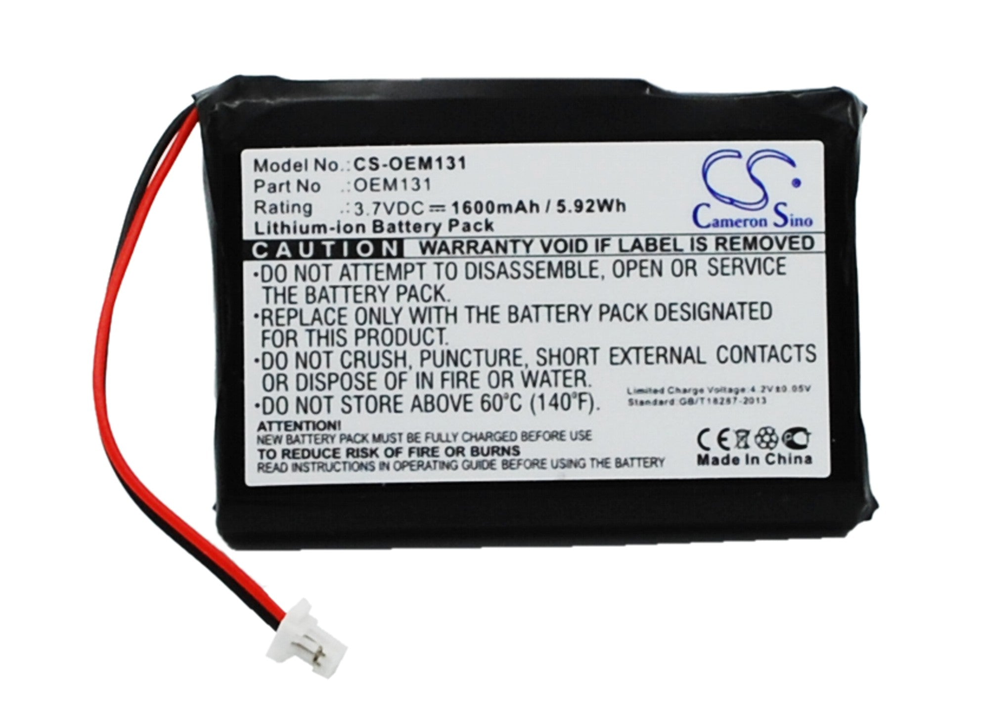 Li-ion, Battery Pack Battery fits Cameron Sino Technologies, 3.7V, 1600mAh Battery Pack Cameron Sino Technology Limited