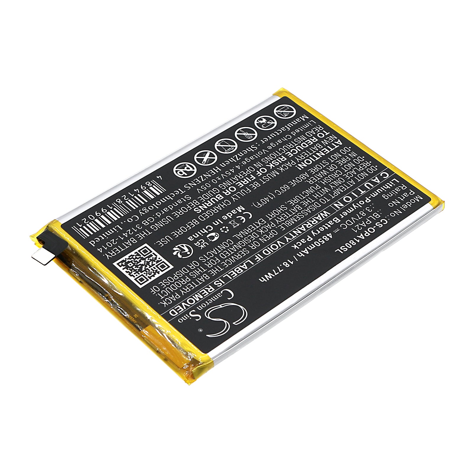 Li-Polymer, Mobile, SmartPhone Battery fits Oppo A18, Cph2591, 3.87V, 4850mAh Mobile, SmartPhone Cameron Sino Technology Limited