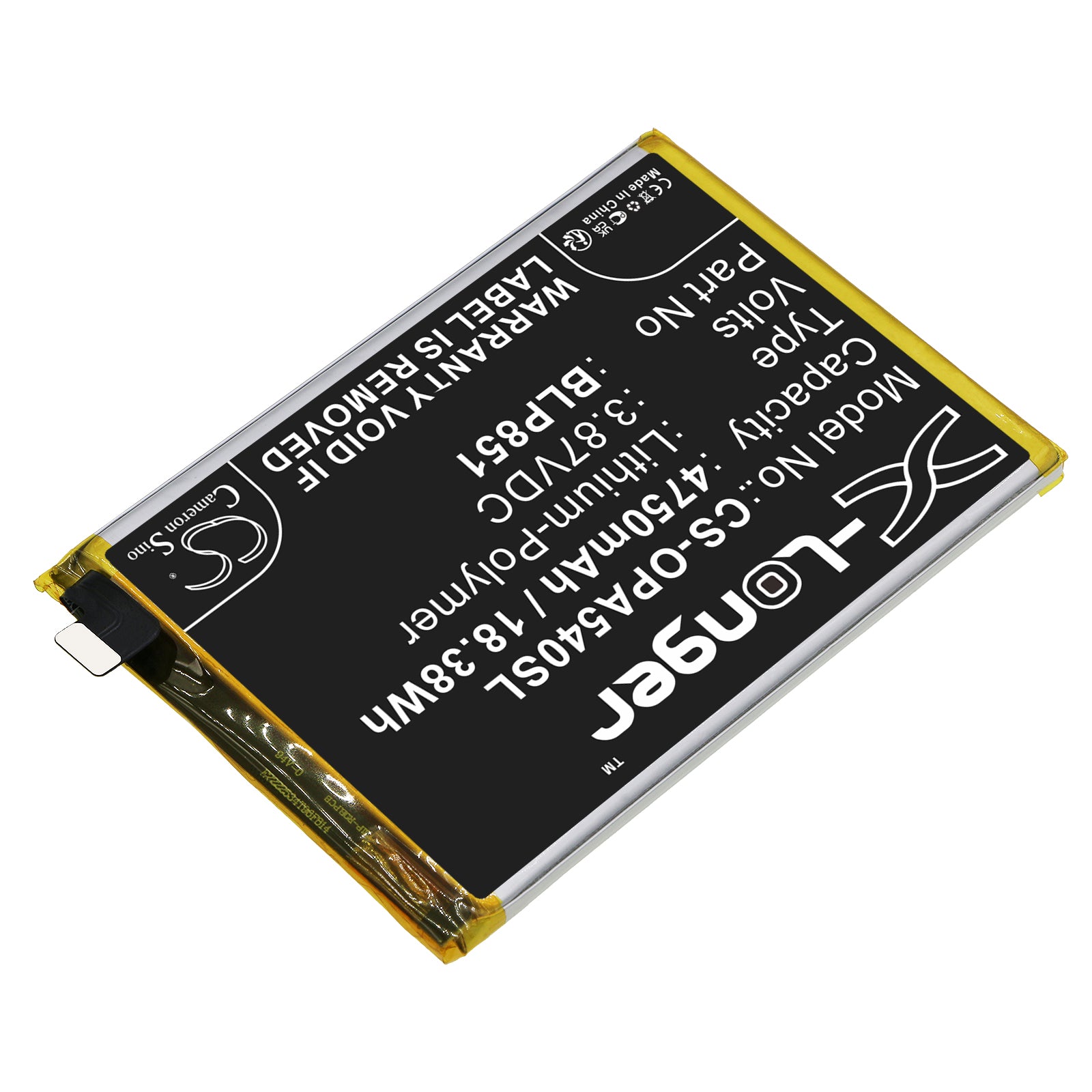 Li-Polymer, Mobile, SmartPhone Battery fits Oppo A54 5g, A74 5g, 3.87V, 4750mAh Mobile, SmartPhone Cameron Sino Technology Limited
