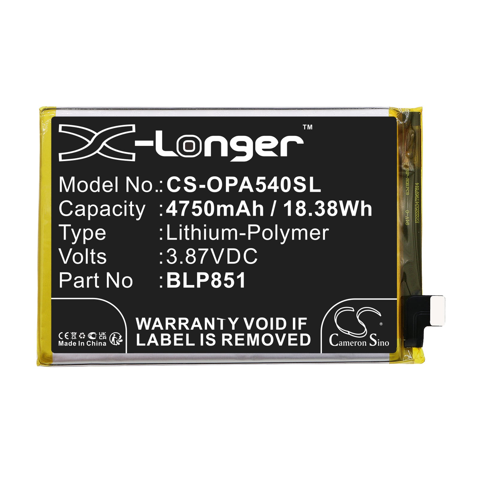 Li-Polymer, Mobile, SmartPhone Battery fits Oppo A54 5g, A74 5g, 3.87V, 4750mAh Mobile, SmartPhone Cameron Sino Technology Limited